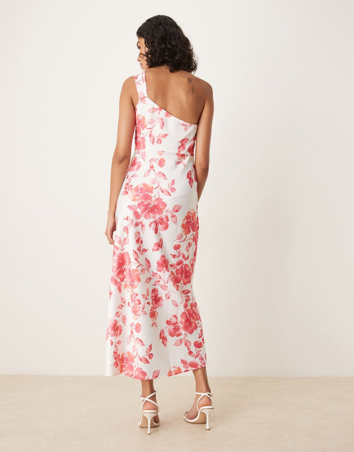 YAS one shoulder red floral satin maxi dress in white - ASOS Sample Sale