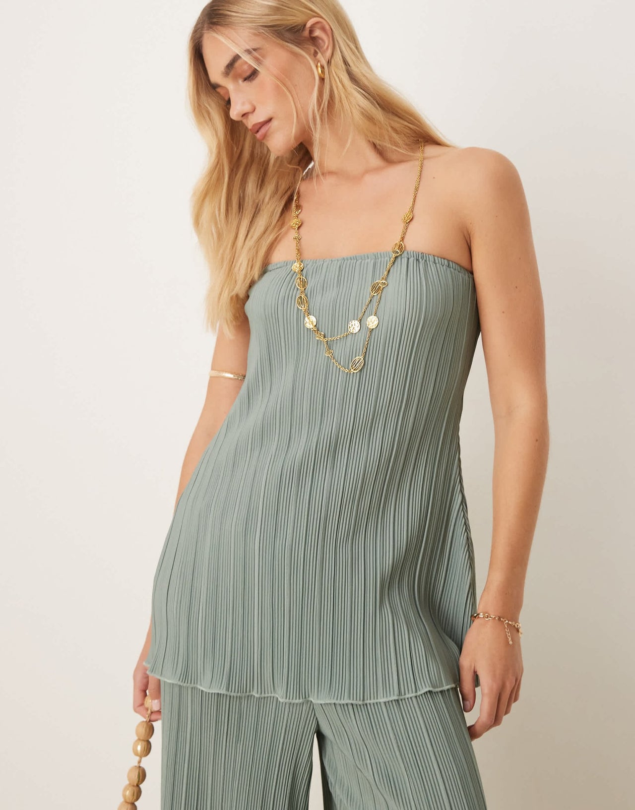 YAS plisse bandeau co-ord with rolled hem detail in soft green - ASOS Sample Sale