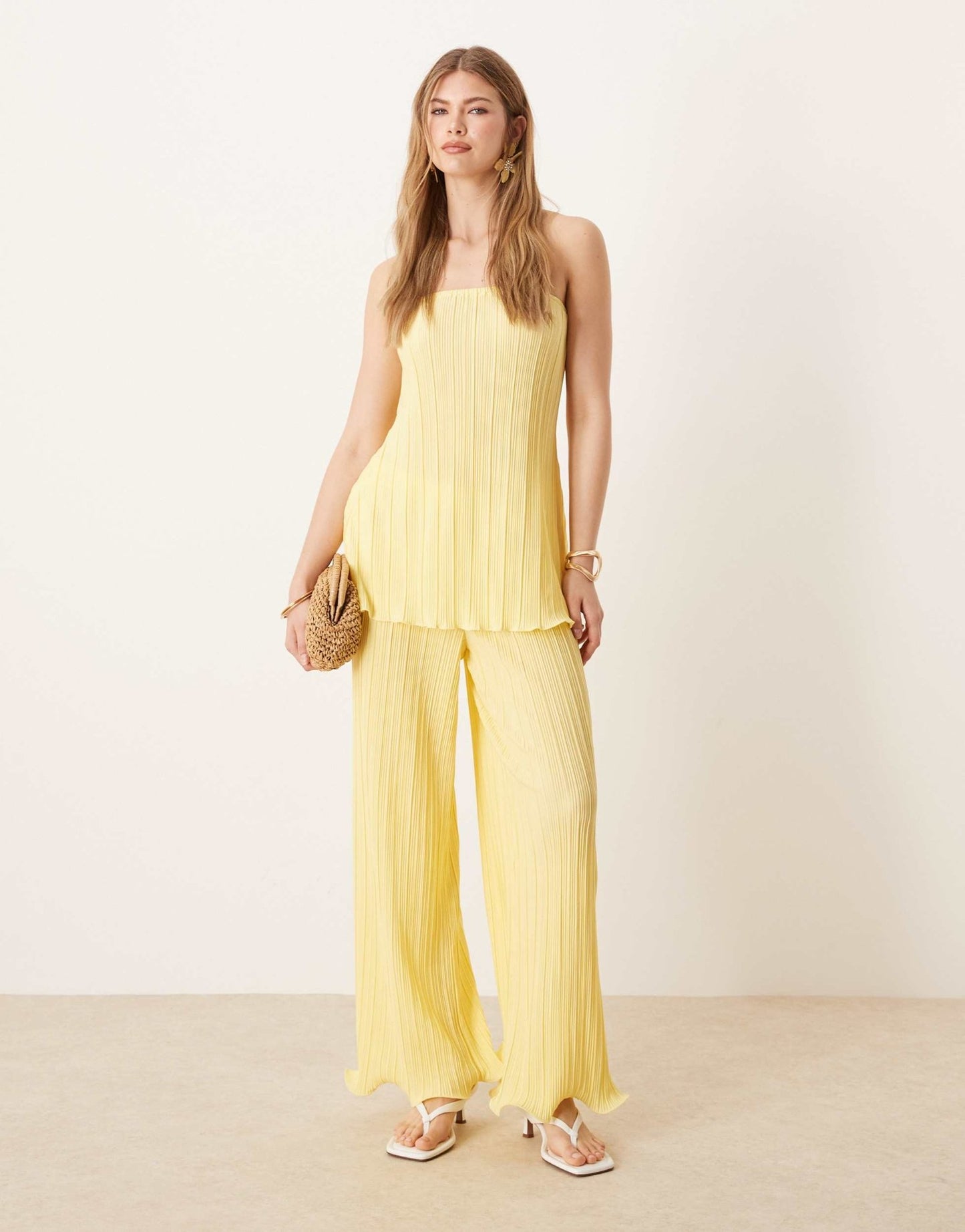 YAS plisse bandeau co-ord with rolled hem detail in vanilla yellow - ASOS Sample Sale