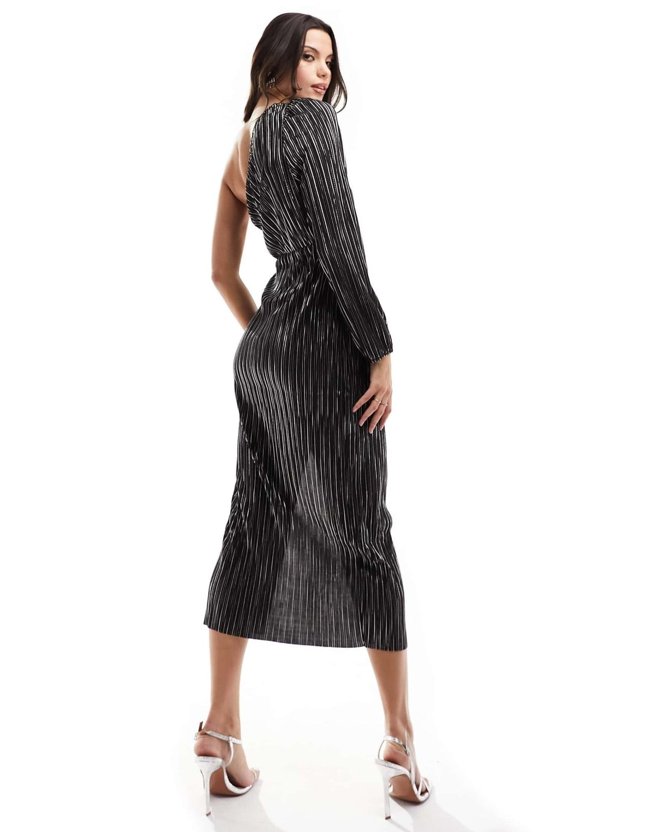 Y.A.S plisse one shoulder midi dress in black - ASOS Sample Sale