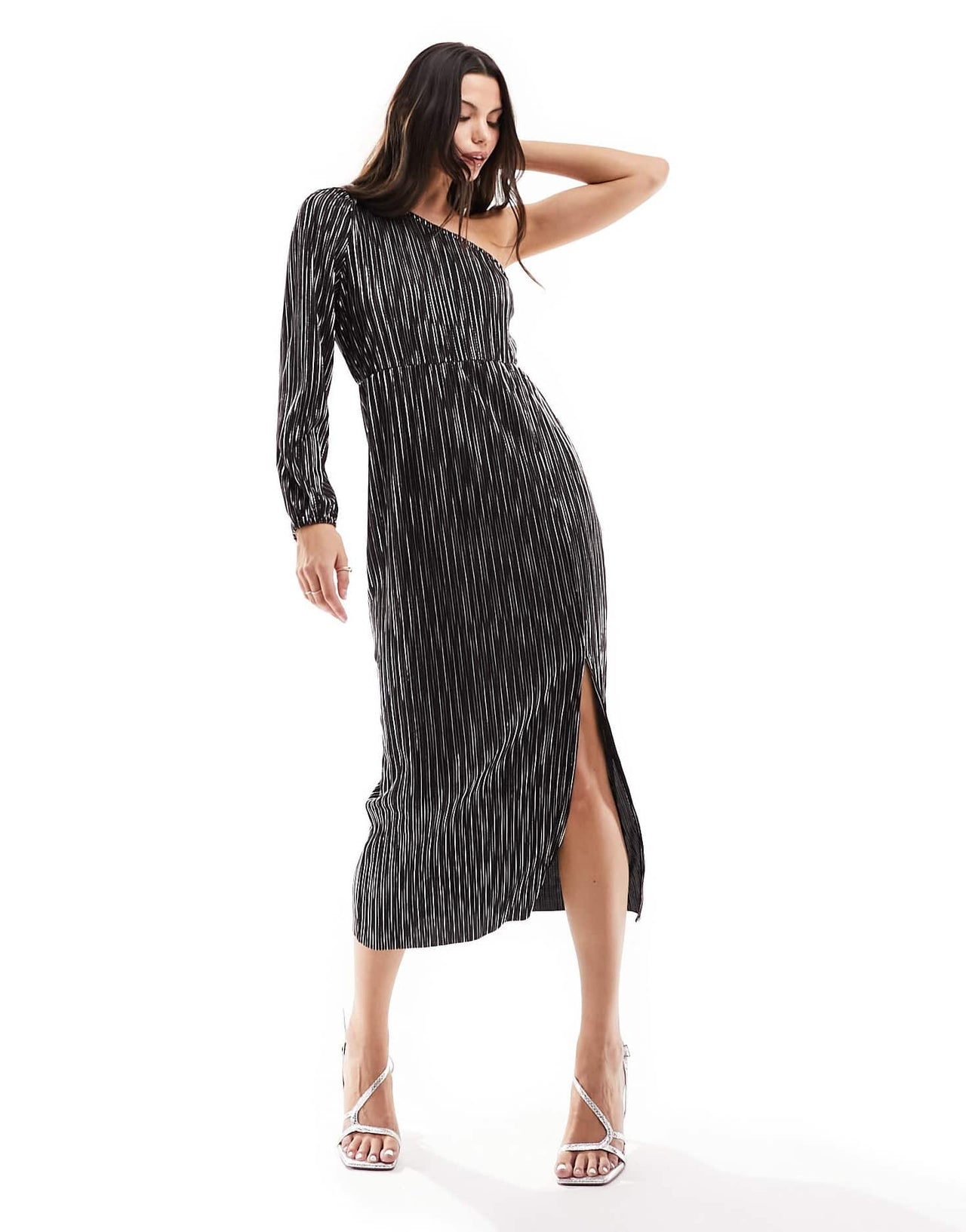 Y.A.S plisse one shoulder midi dress in black - ASOS Sample Sale
