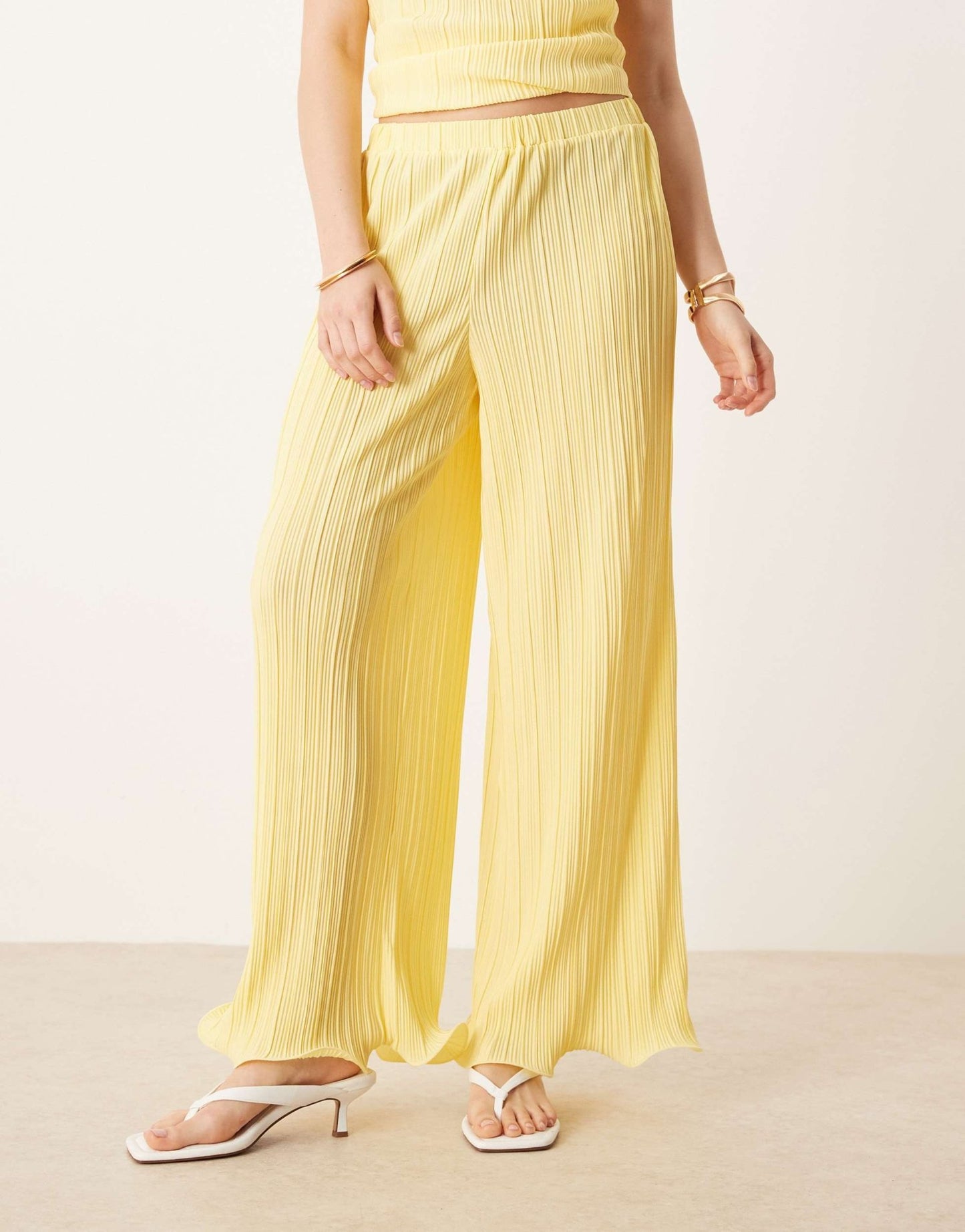 YAS plisse wide leg trouser co-ord with rolled hem detail in vanilla yellow - ASOS Sample Sale