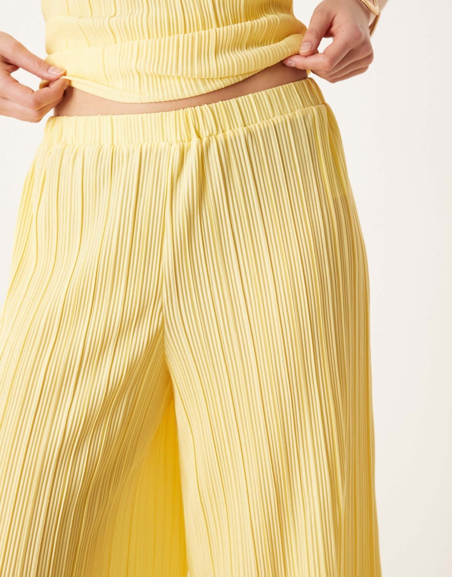 YAS plisse wide leg trouser co-ord with rolled hem detail in vanilla yellow - ASOS Sample Sale