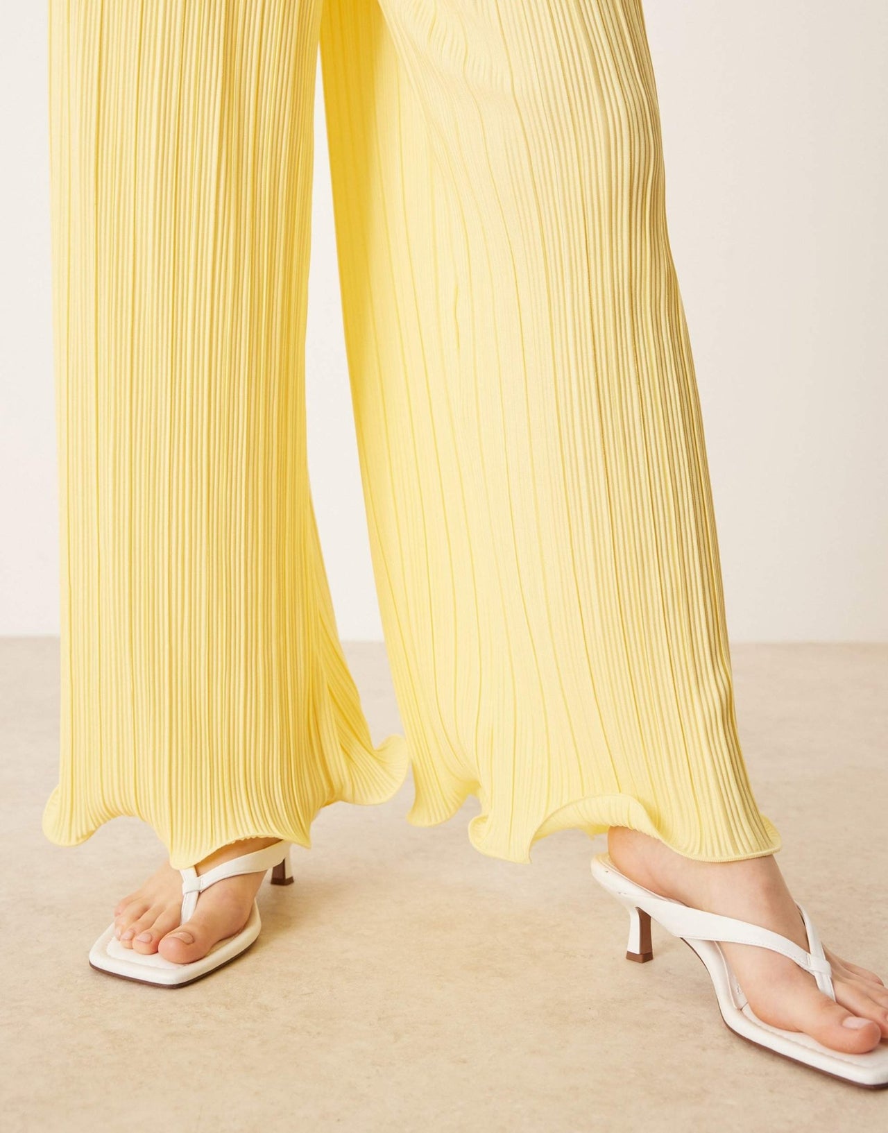 YAS plisse wide leg trouser co-ord with rolled hem detail in vanilla yellow - ASOS Sample Sale