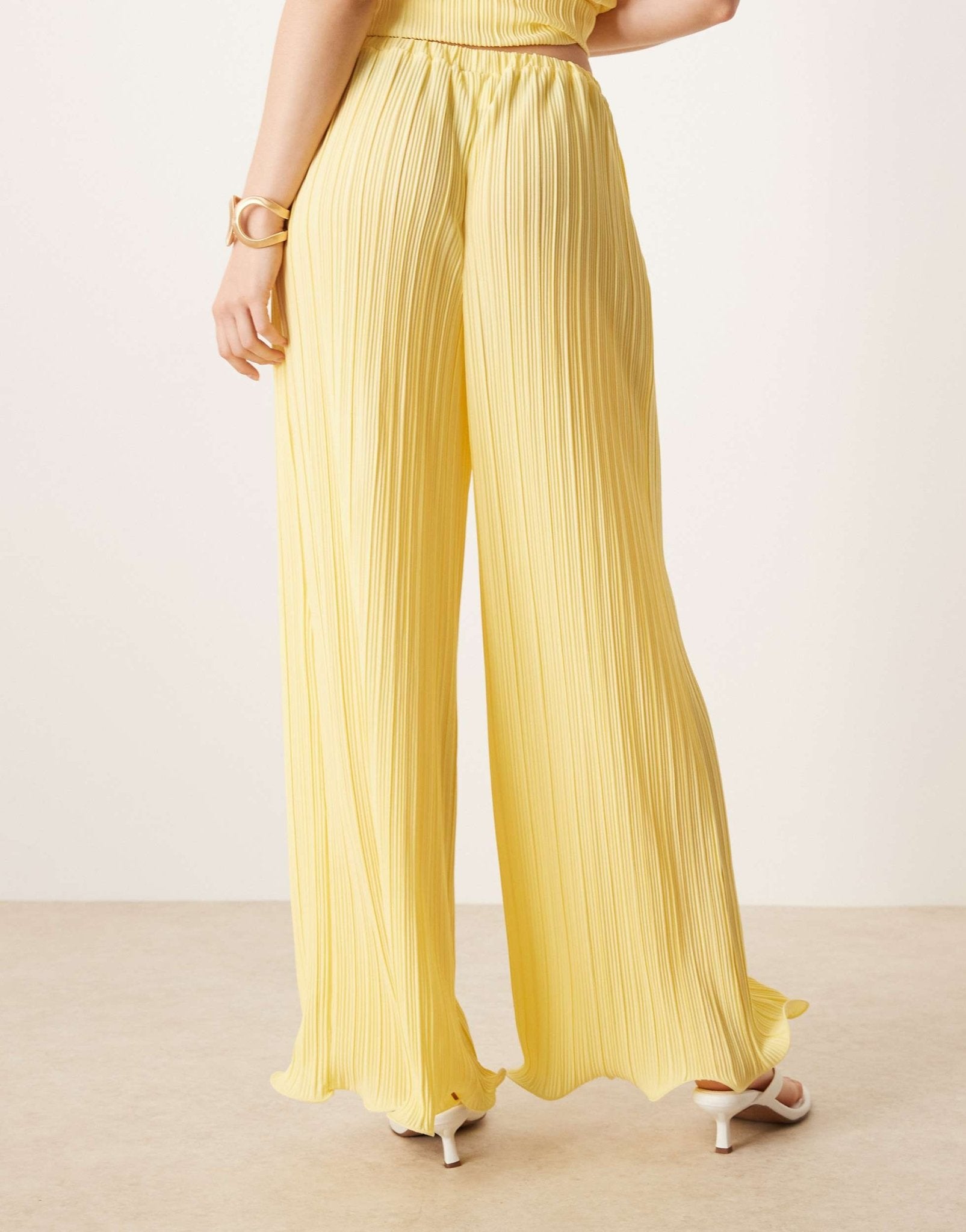 YAS plisse wide leg trouser co-ord with rolled hem detail in vanilla yellow - ASOS Sample Sale