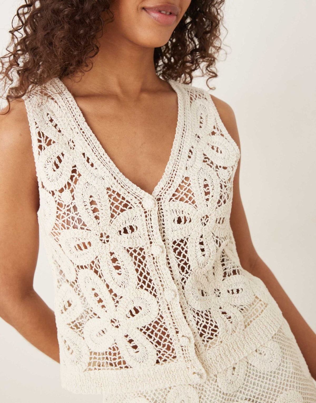 YAS premium floral crochet knitted waistcoat co-ord in cream - ASOS Sample Sale