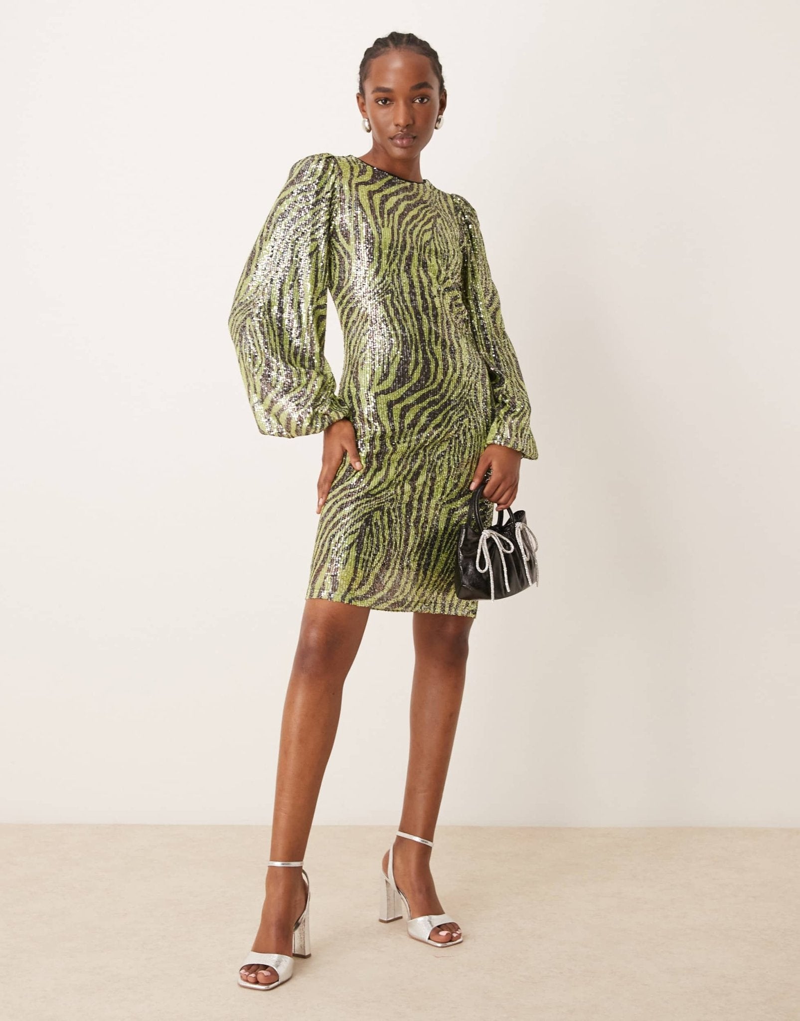 green emerald velvet dress RELIGION Serene Green Zebra Print Mini Dress
