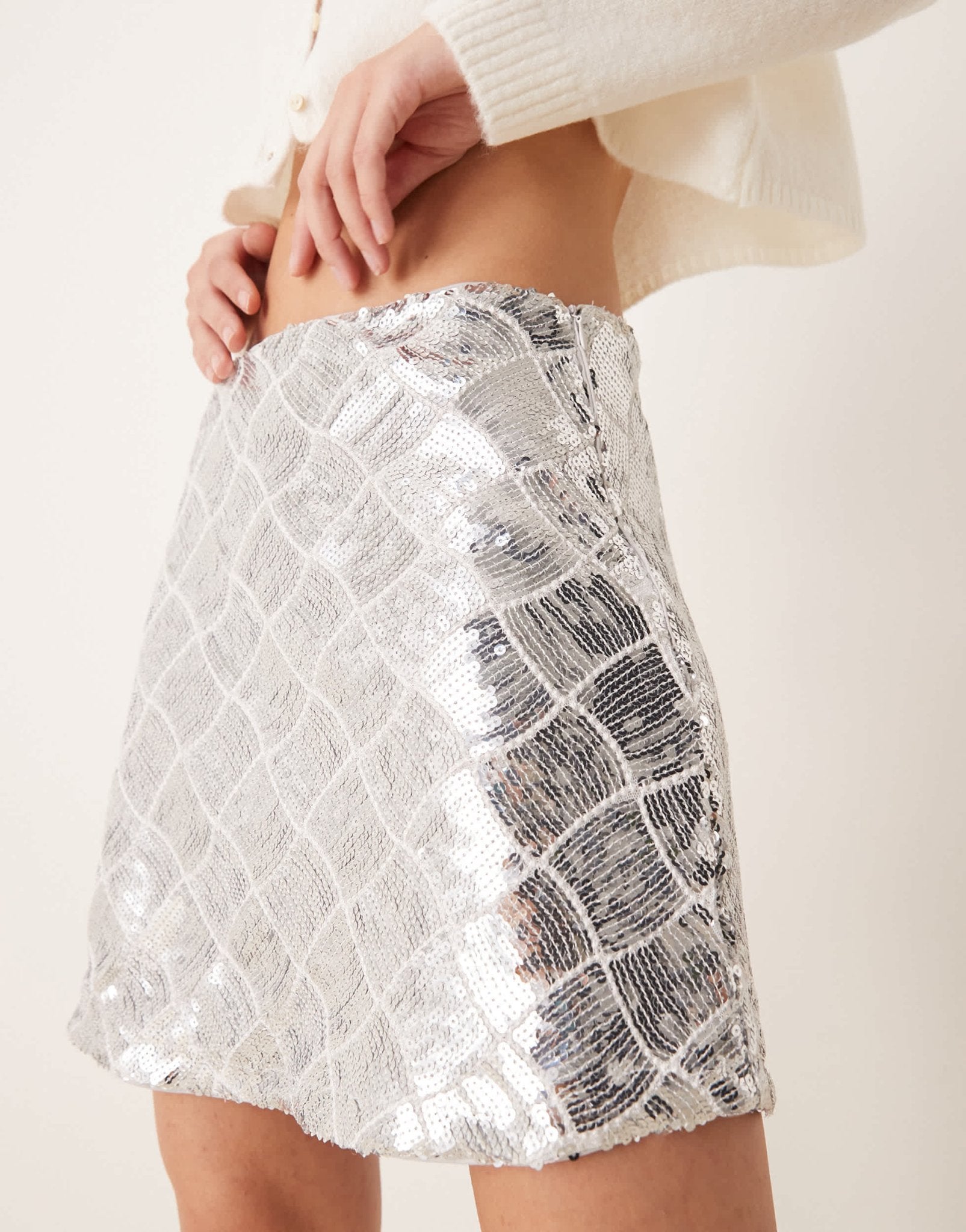 YAS sequin wave mini skirt in silver - ASOS Sample Sale