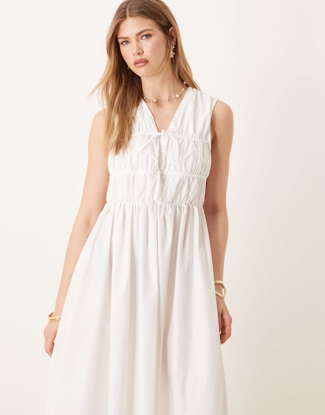 YAS sleeveless plunge poplin maxi dress in white - ASOS Sample Sale