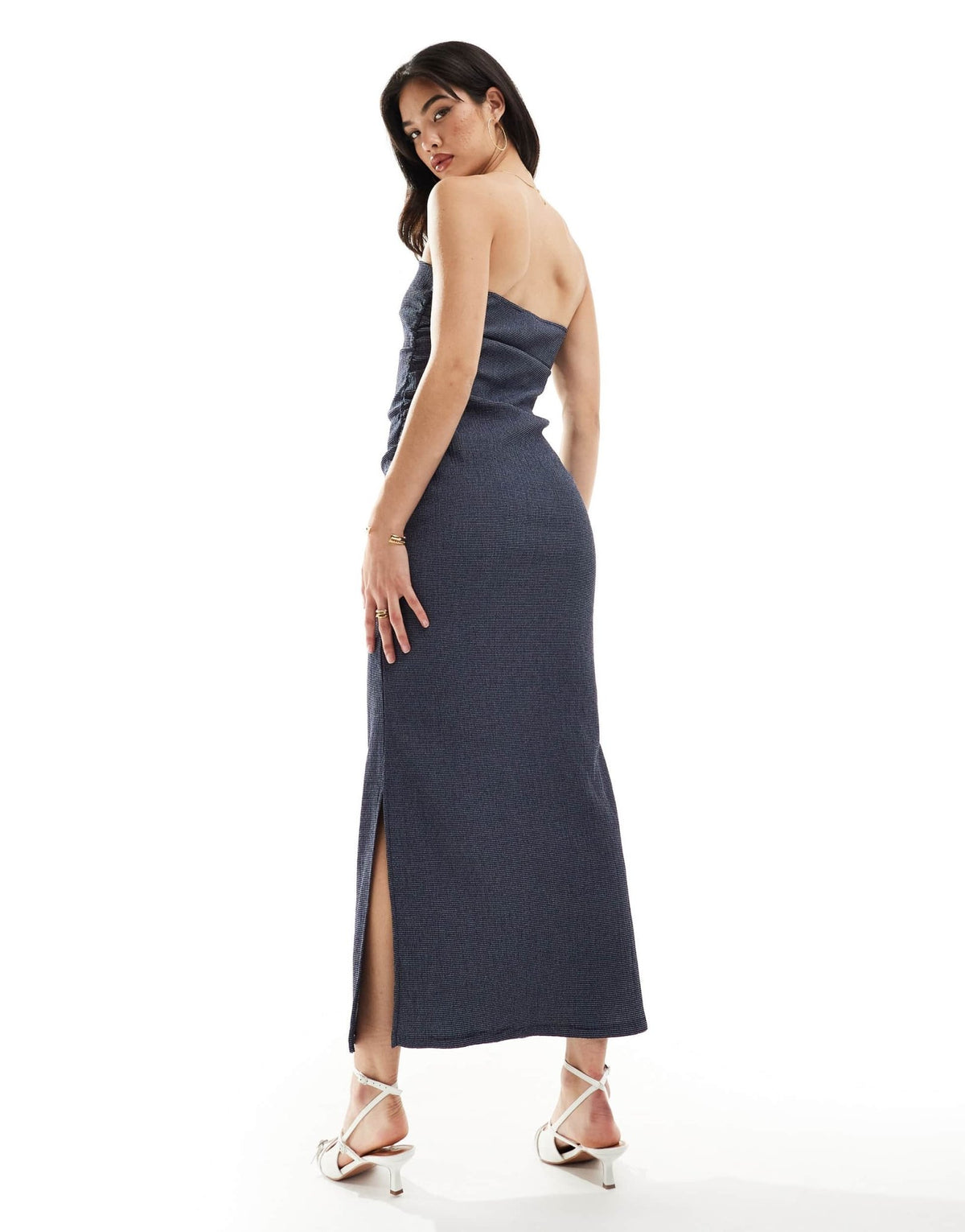 Y.A.S stretch textured denim look beandeau maxi dress in dark blue - ASOS Sample Sale