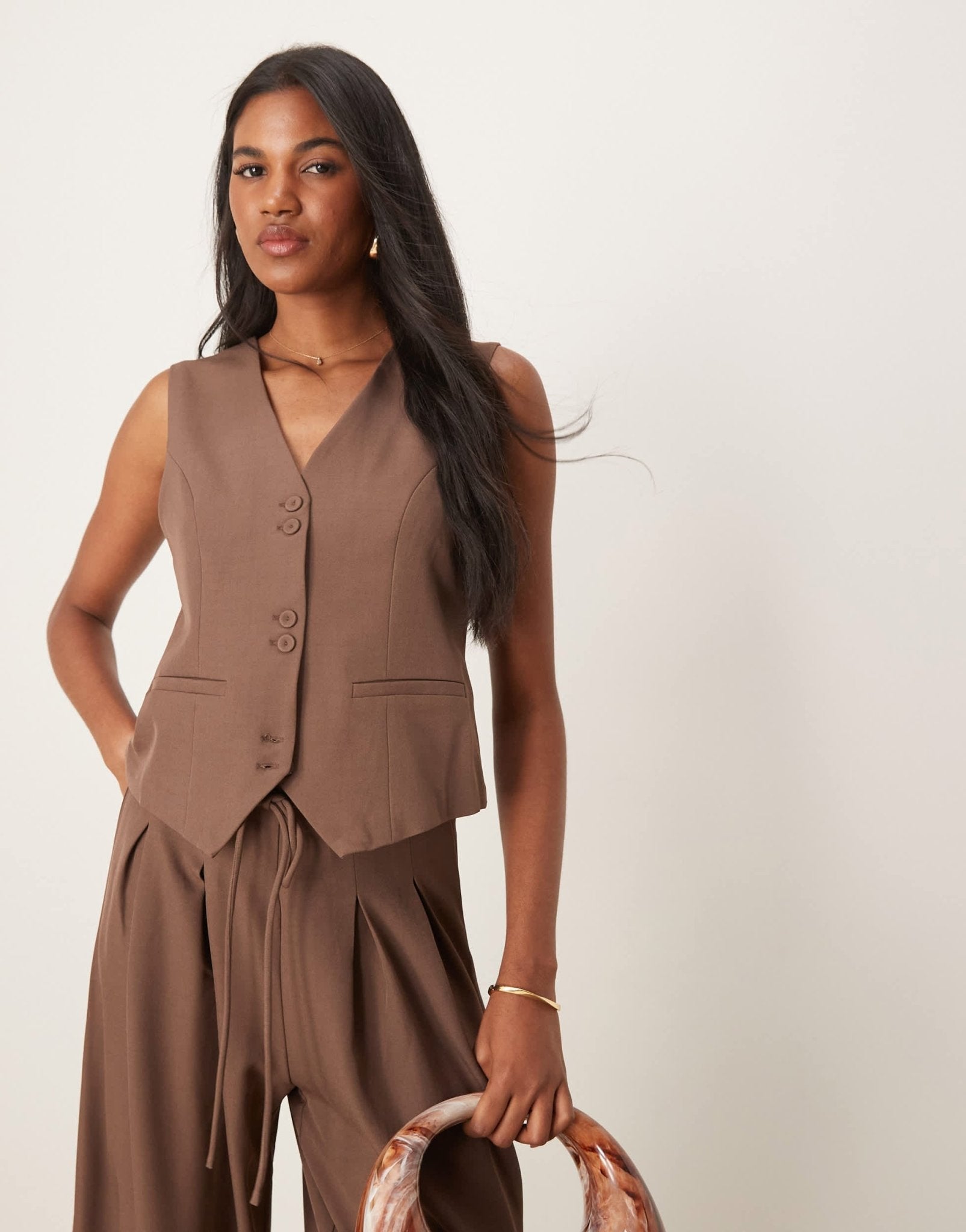 YAS tailored waistcoat co - ord in coffee - ASOS Sample Sale
