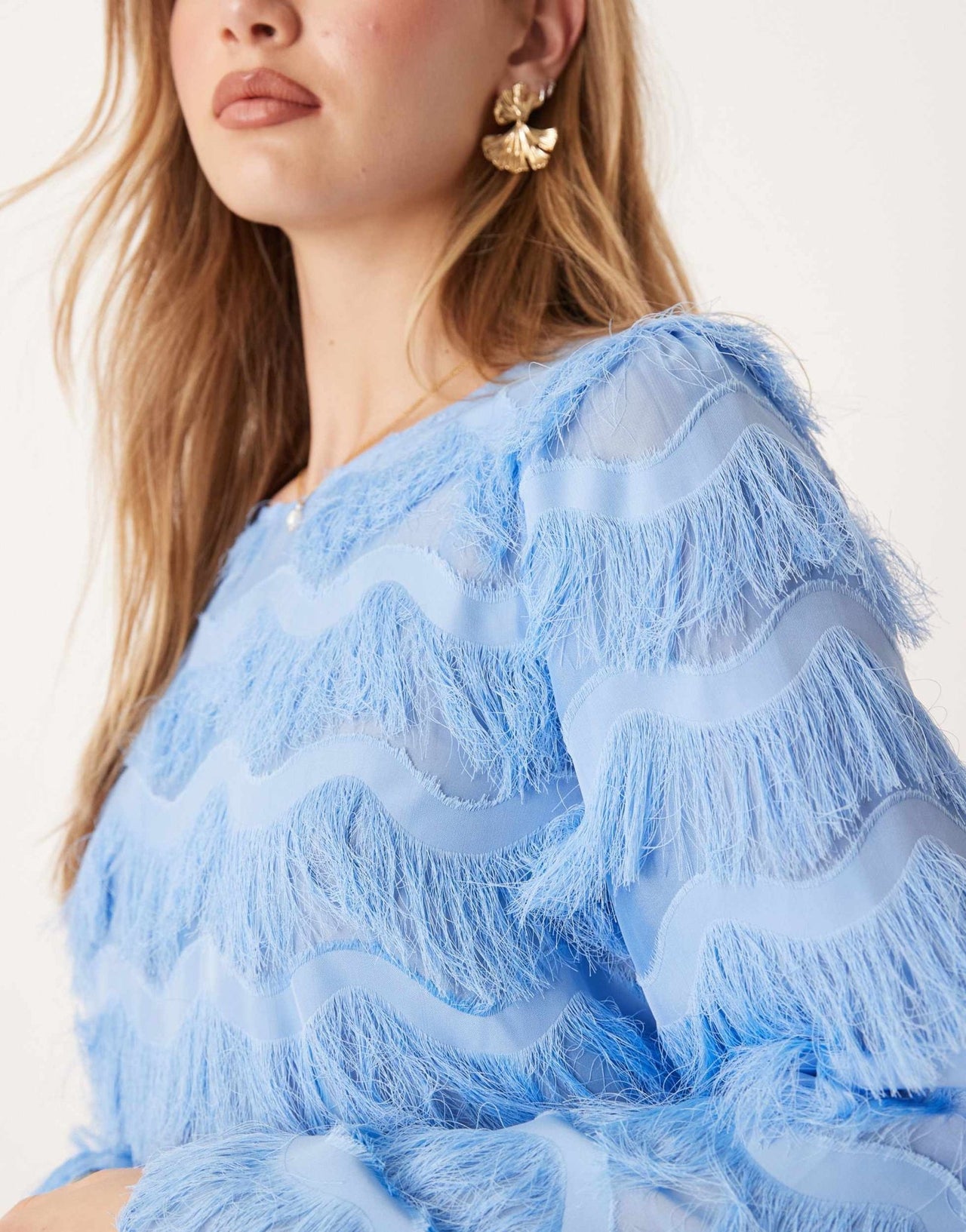 YAS textured flared sleeve blouse in blue - ASOS Sample Sale