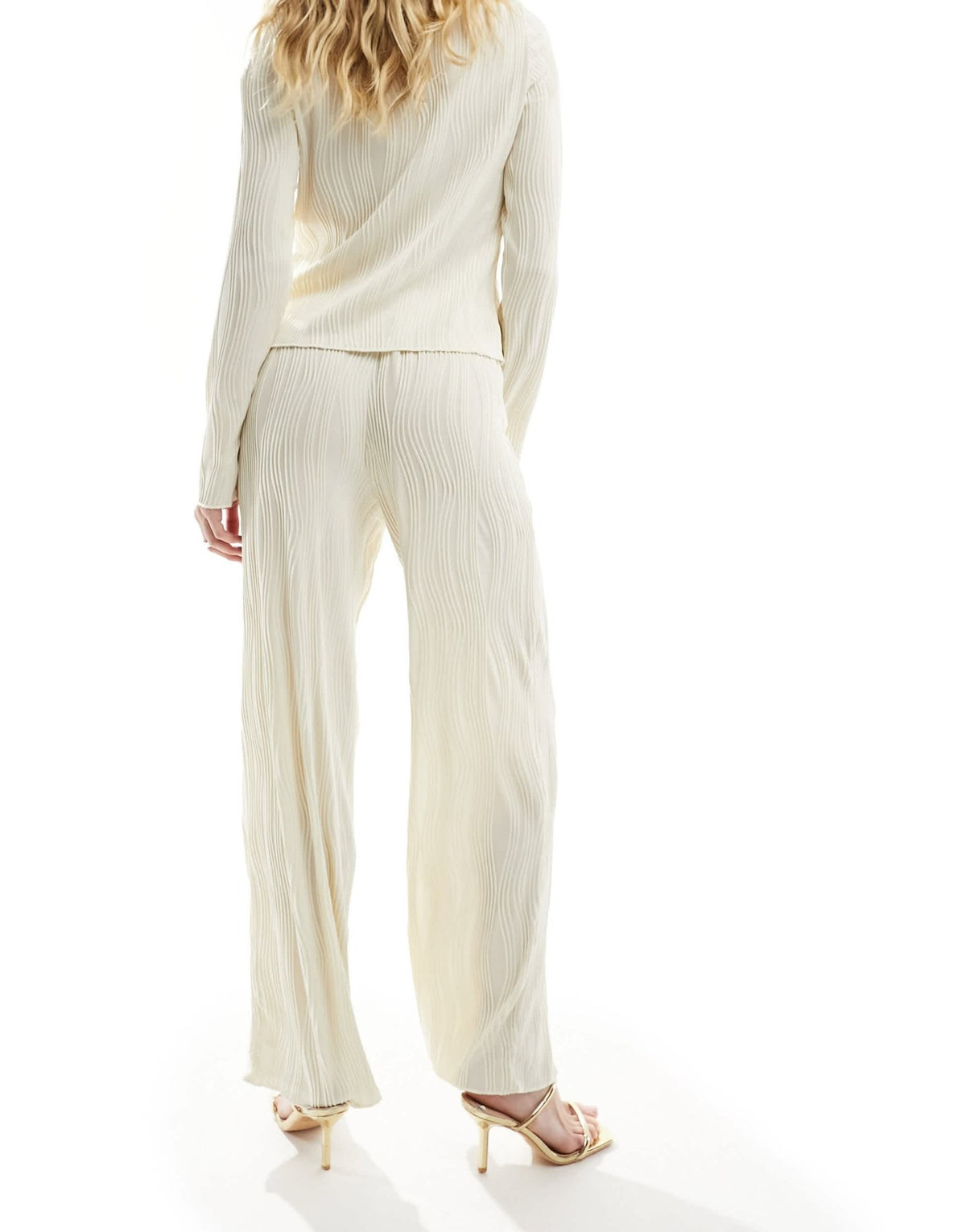Y.A.S textured high waisted trousers co-ord in cream - ASOS Sample Sale