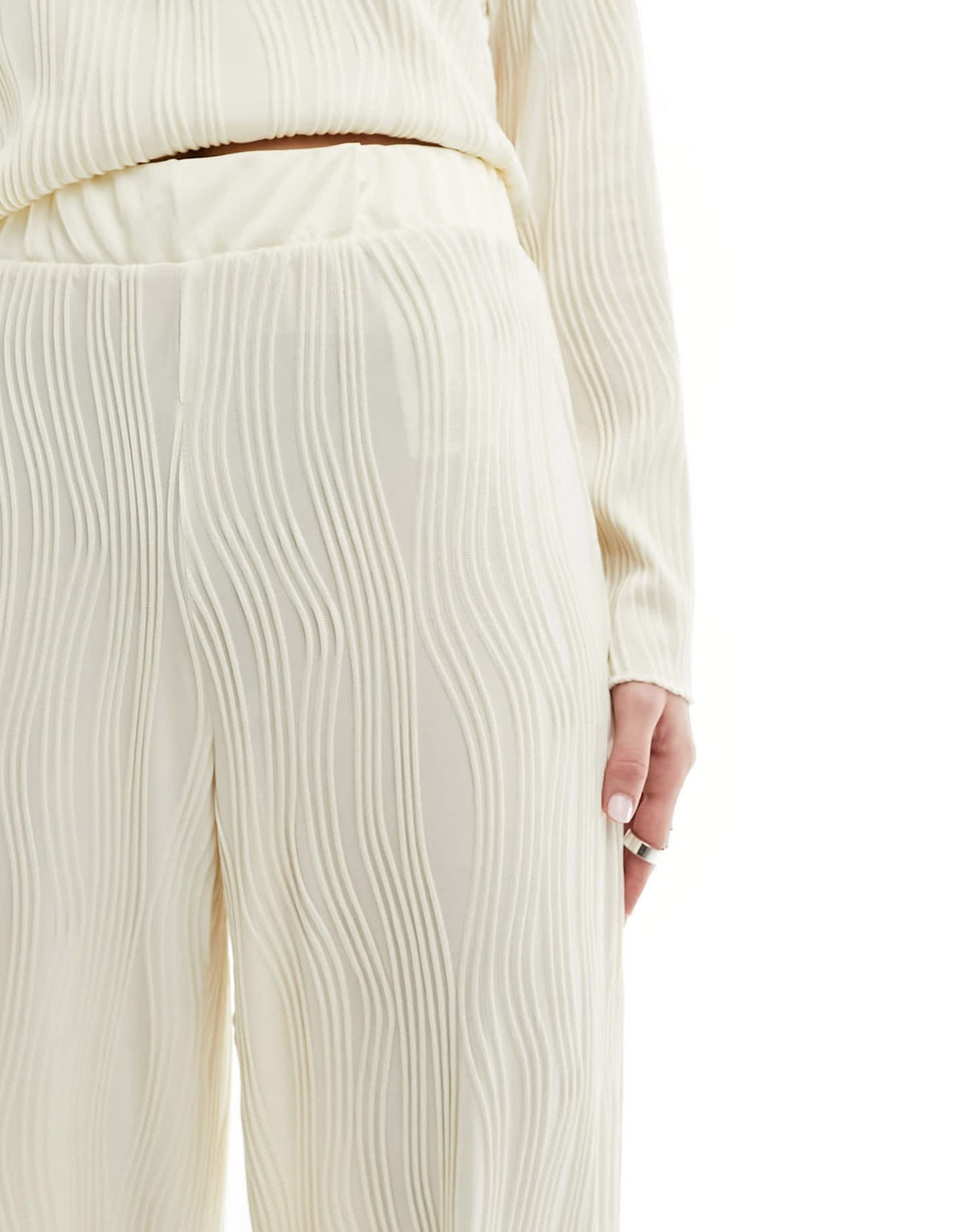 Y.A.S textured high waisted trousers co-ord in cream - ASOS Sample Sale