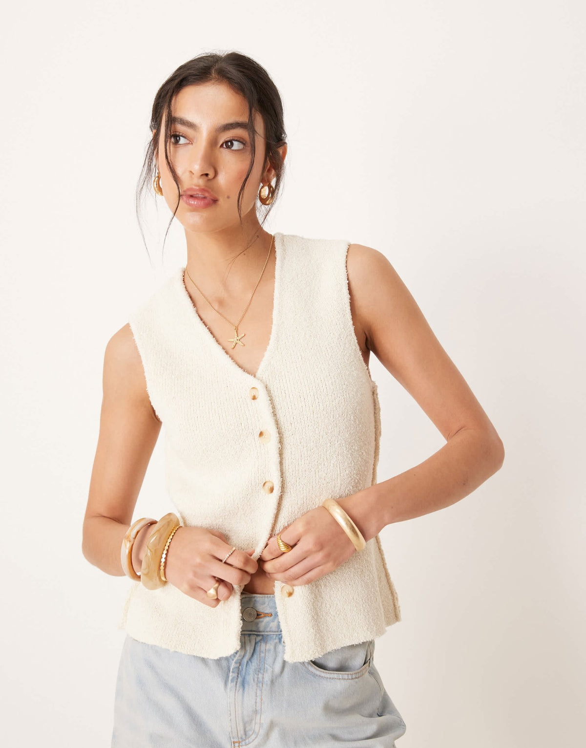 YAS textured knit waistcoat in cream - ASOS Sample Sale