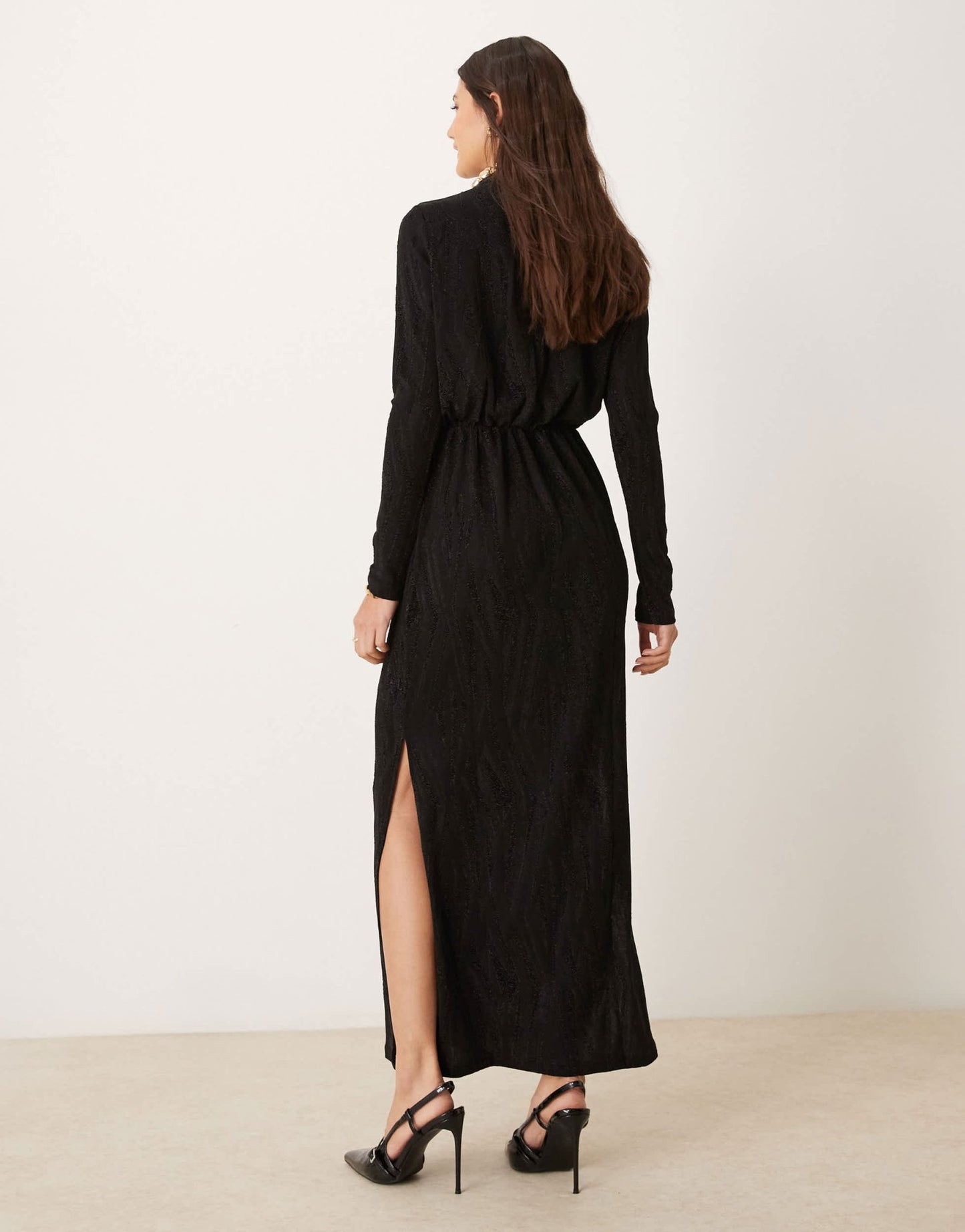 YAS textured long sleeve glitter maxi dress in black - ASOS Sample Sale