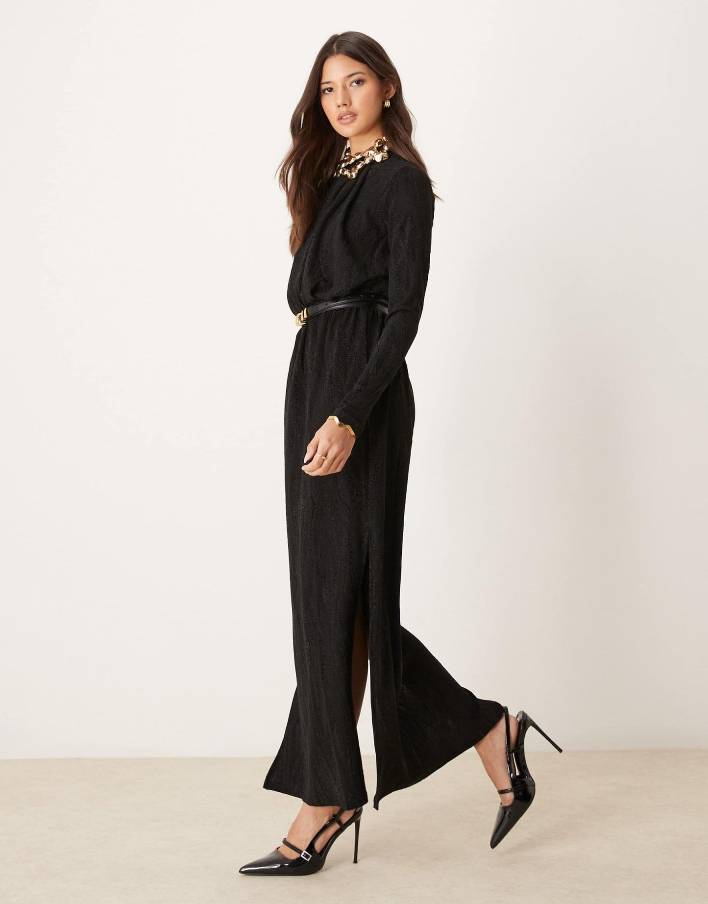 YAS textured long sleeve glitter maxi dress in black - ASOS Sample Sale
