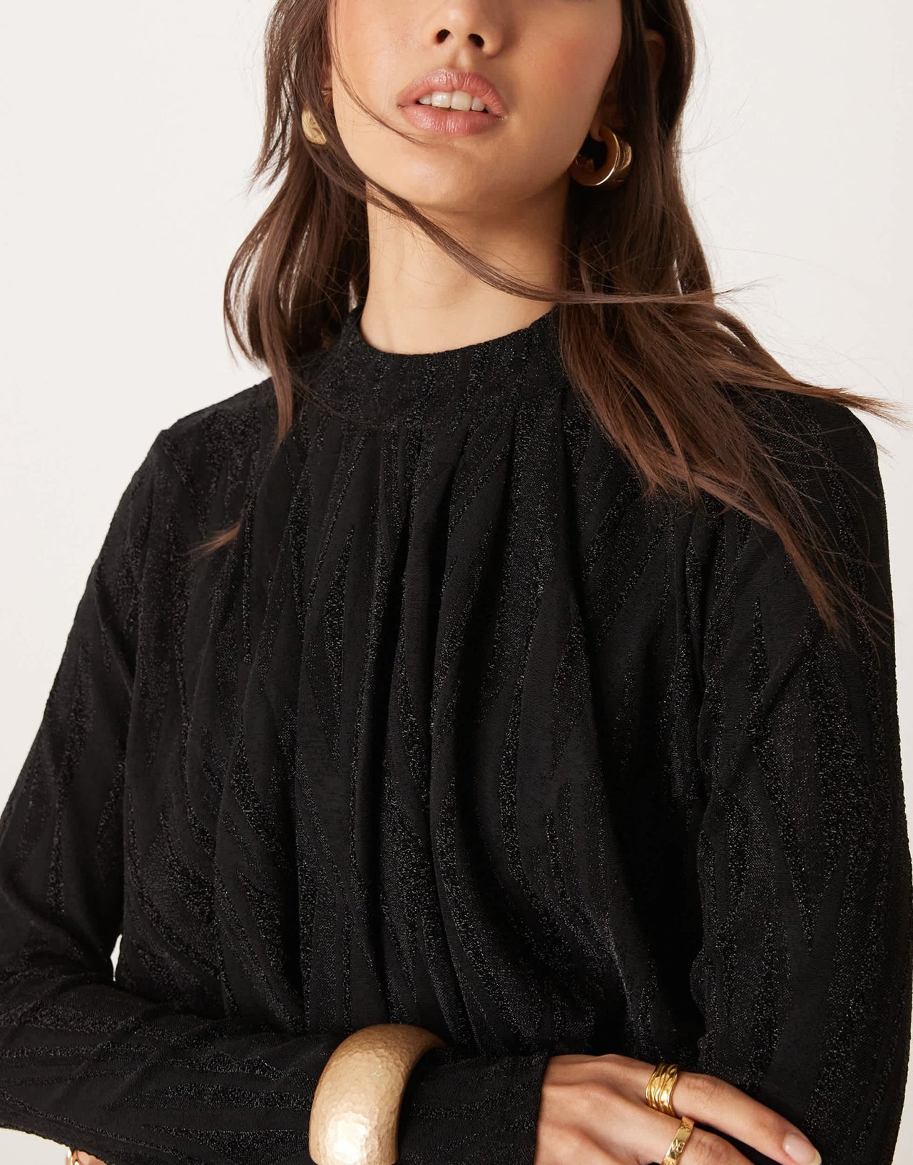 YAS textured long sleeve glitter maxi dress in black - ASOS Sample Sale