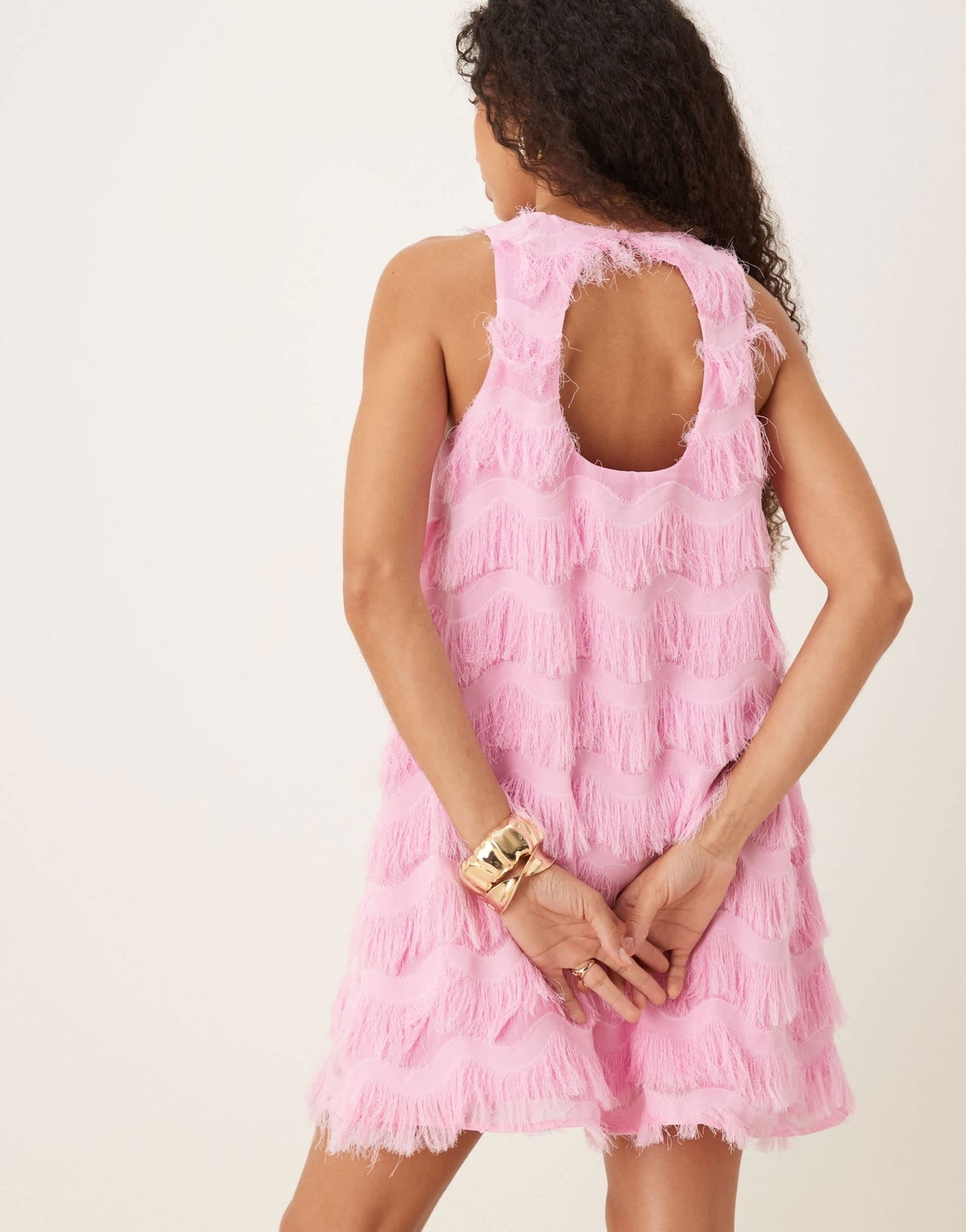 YAS textured racer neck mini dress in pink - ASOS Sample Sale