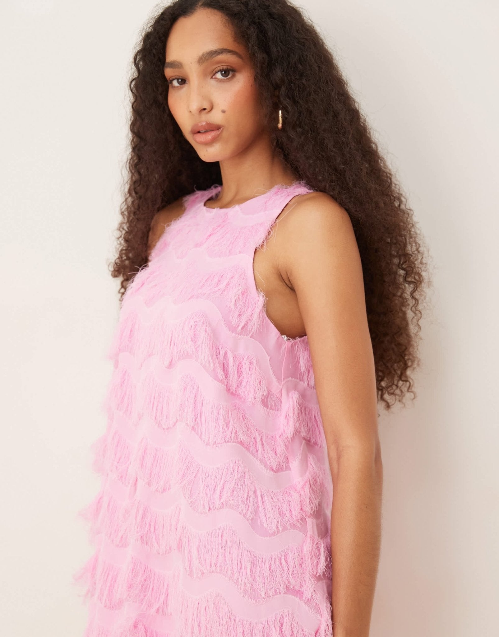 YAS textured racer neck mini dress in pink - ASOS Sample Sale