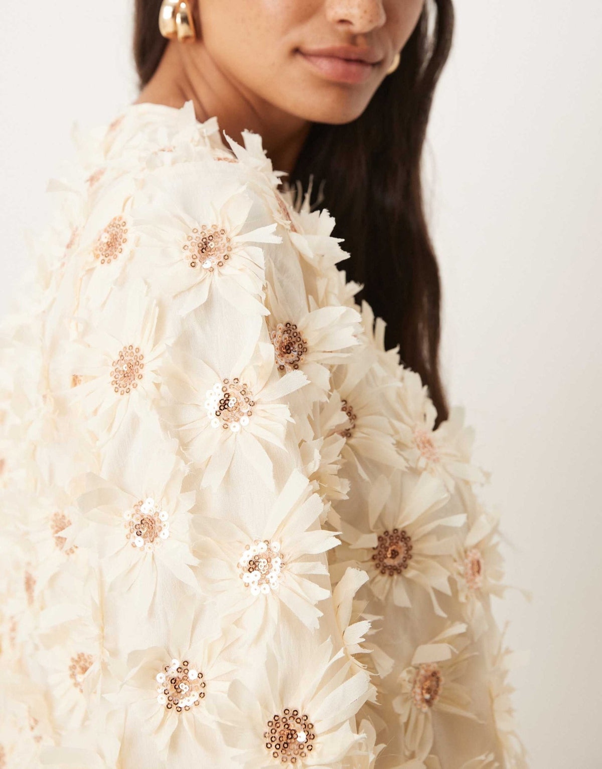 YAS textured smock mini dress with sequin embellishment in cream - ASOS Sample Sale