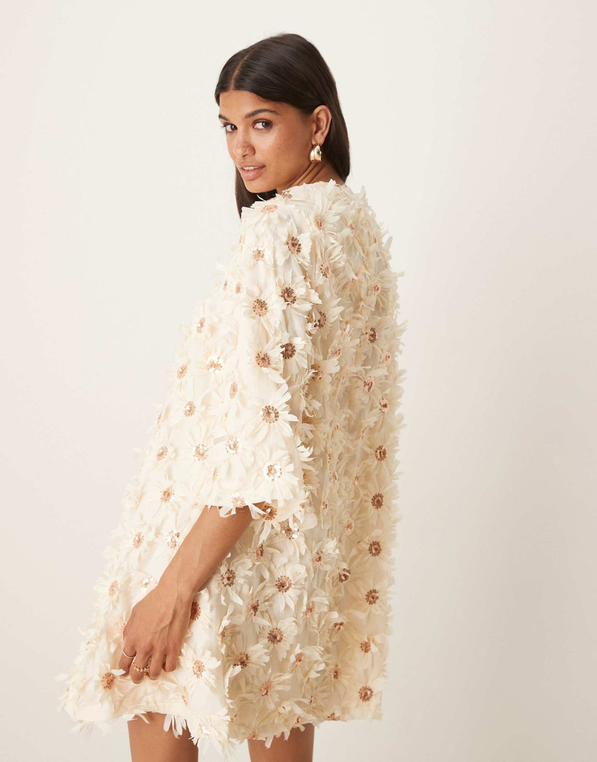YAS textured smock mini dress with sequin embellishment in cream - ASOS Sample Sale