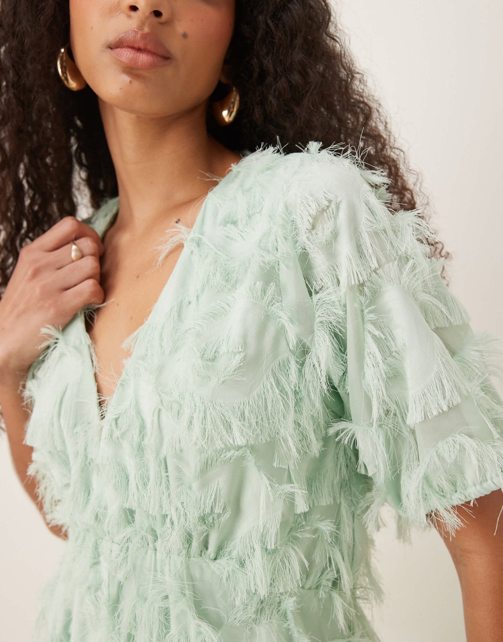 YAS textured v neck midi dress in mist green - ASOS Sample Sale