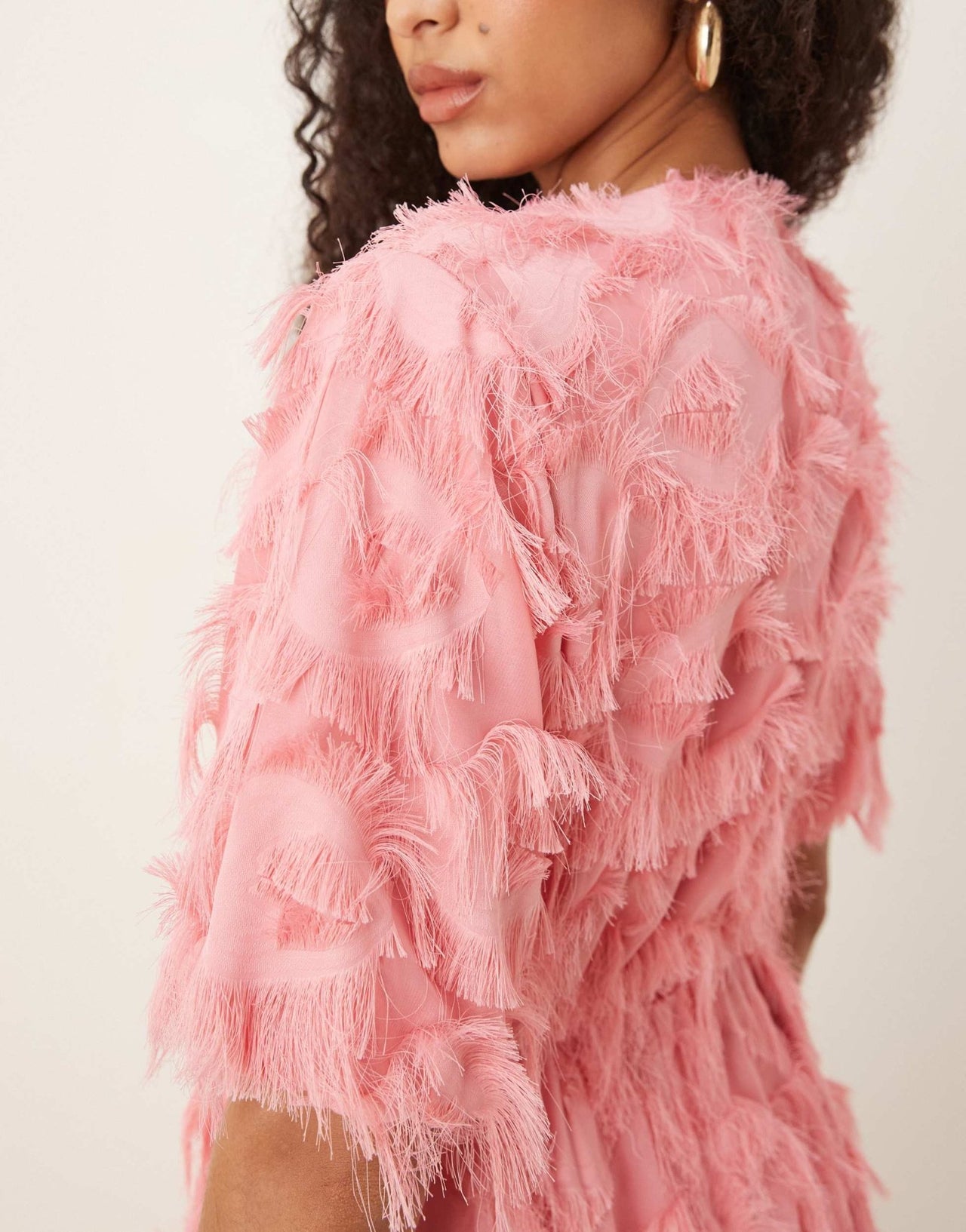 YAS textured v neck mini dress in bubblegum pink - ASOS Sample Sale