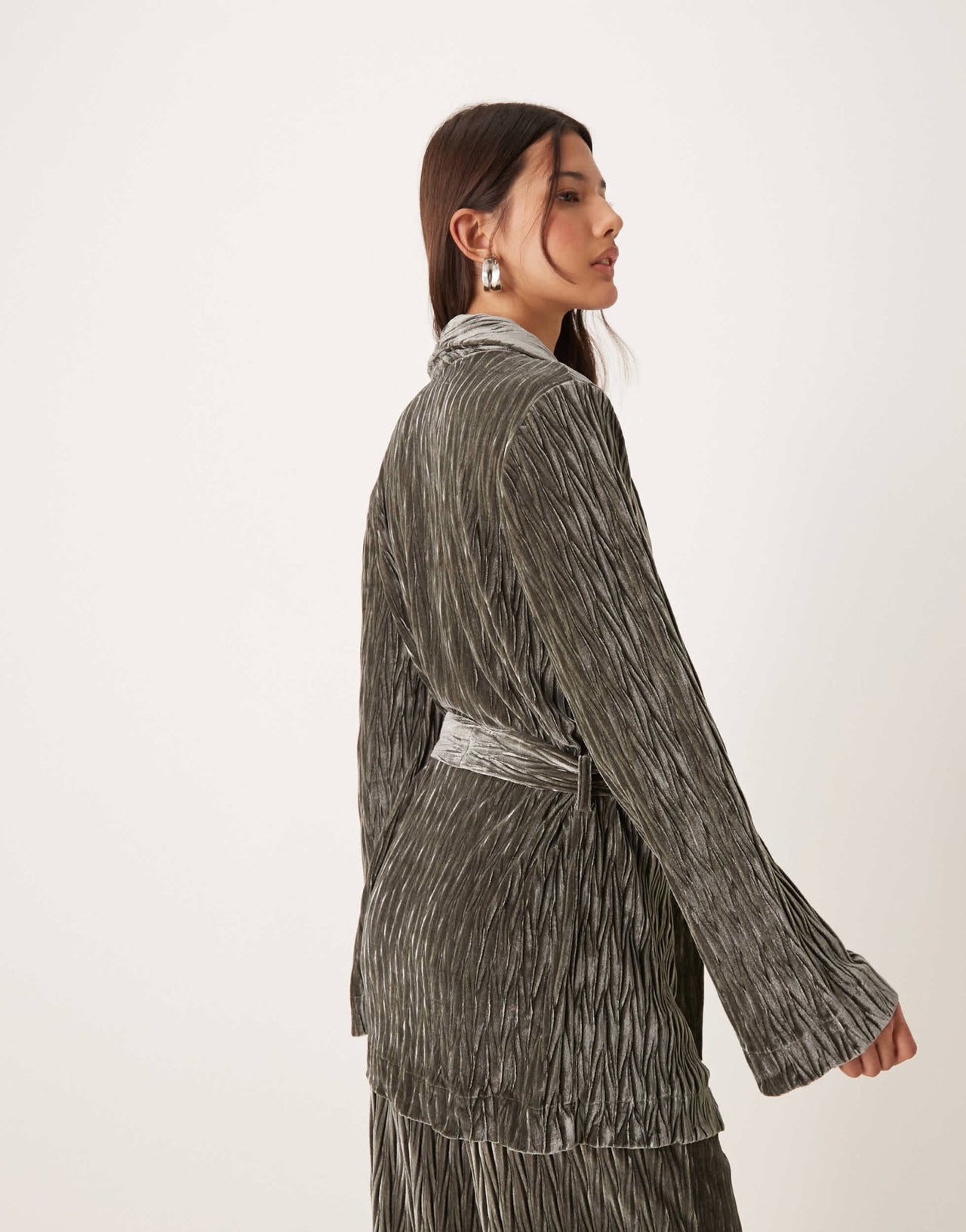 YAS textured velvet belted blazer co - ord in black ink - ASOS Sample Sale