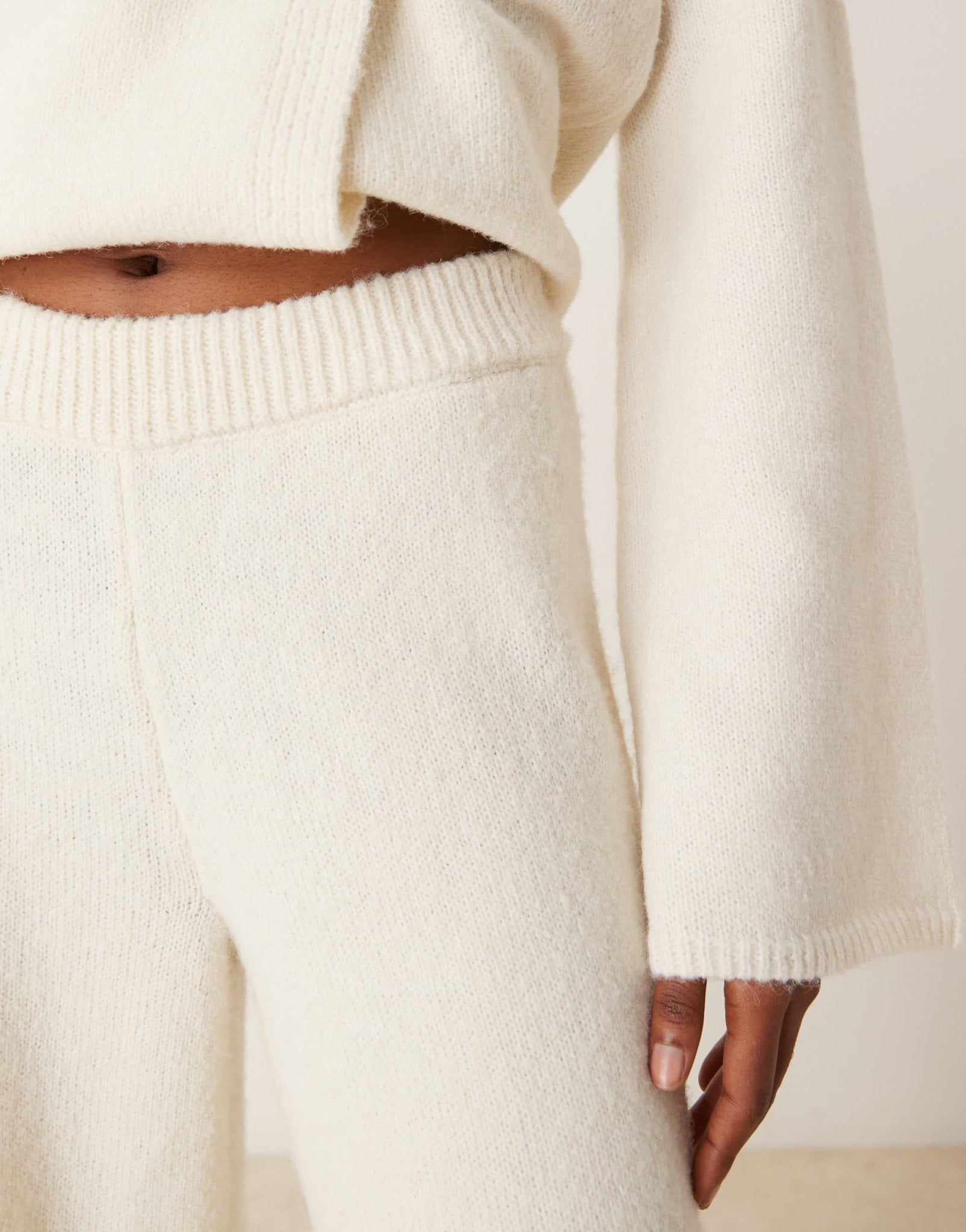 YAS wide leg knitted trousers co - ord in birch - ASOS Sample Sale