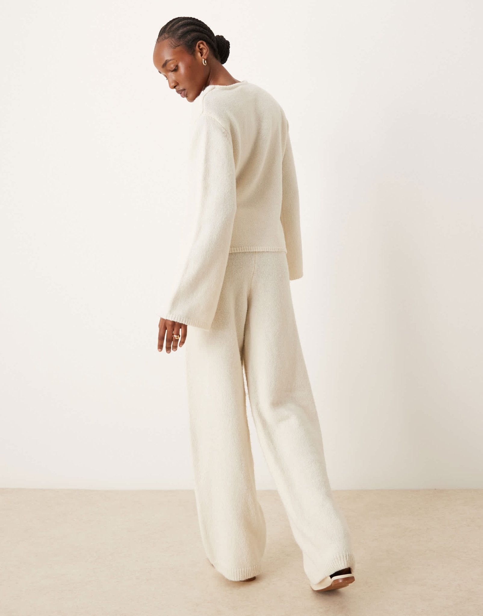 YAS wide leg knitted trousers co - ord in birch - ASOS Sample Sale
