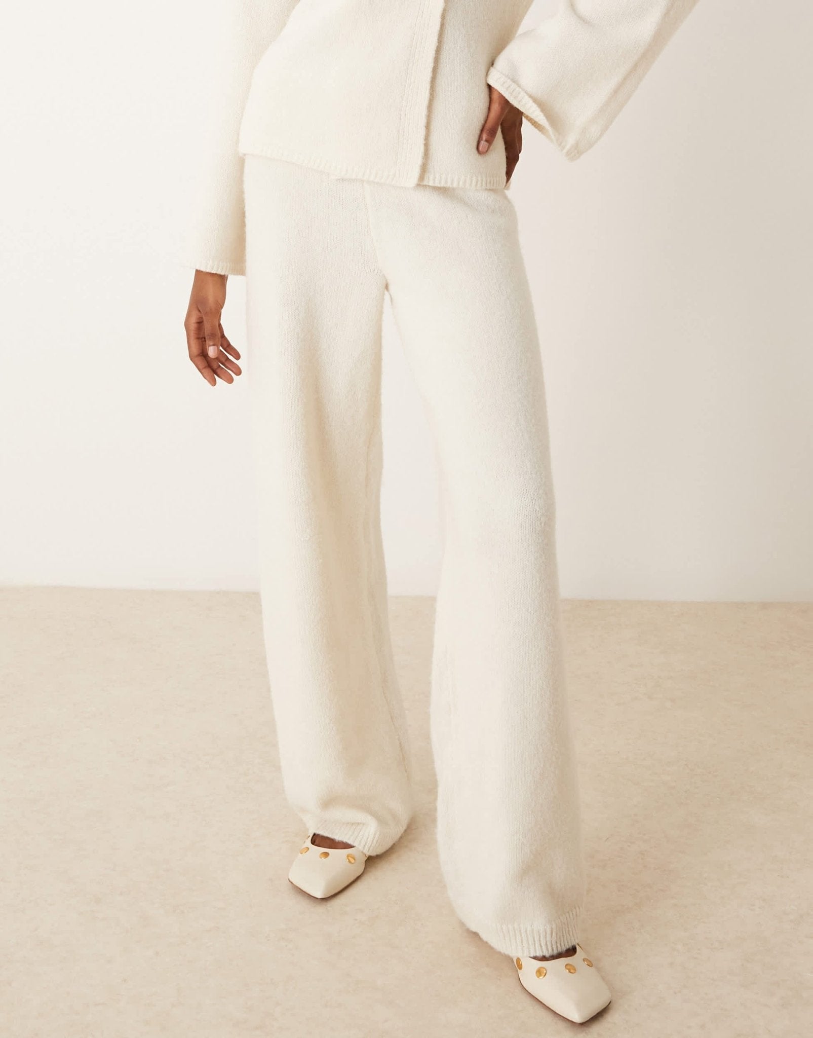 YAS wide leg knitted trousers co - ord in birch - ASOS Sample Sale