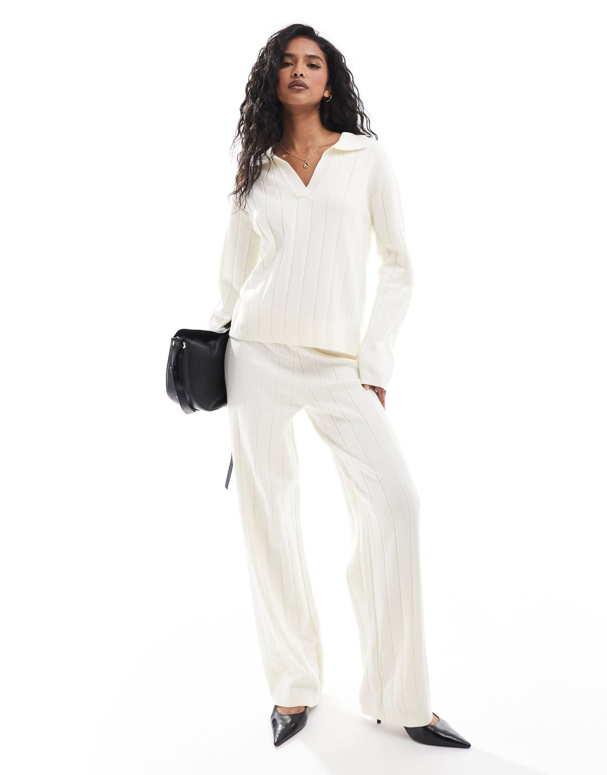 YAS wide rib knitted jumper co-ord with open polo neck in cream - CREAM - ASOS Sample Sale
