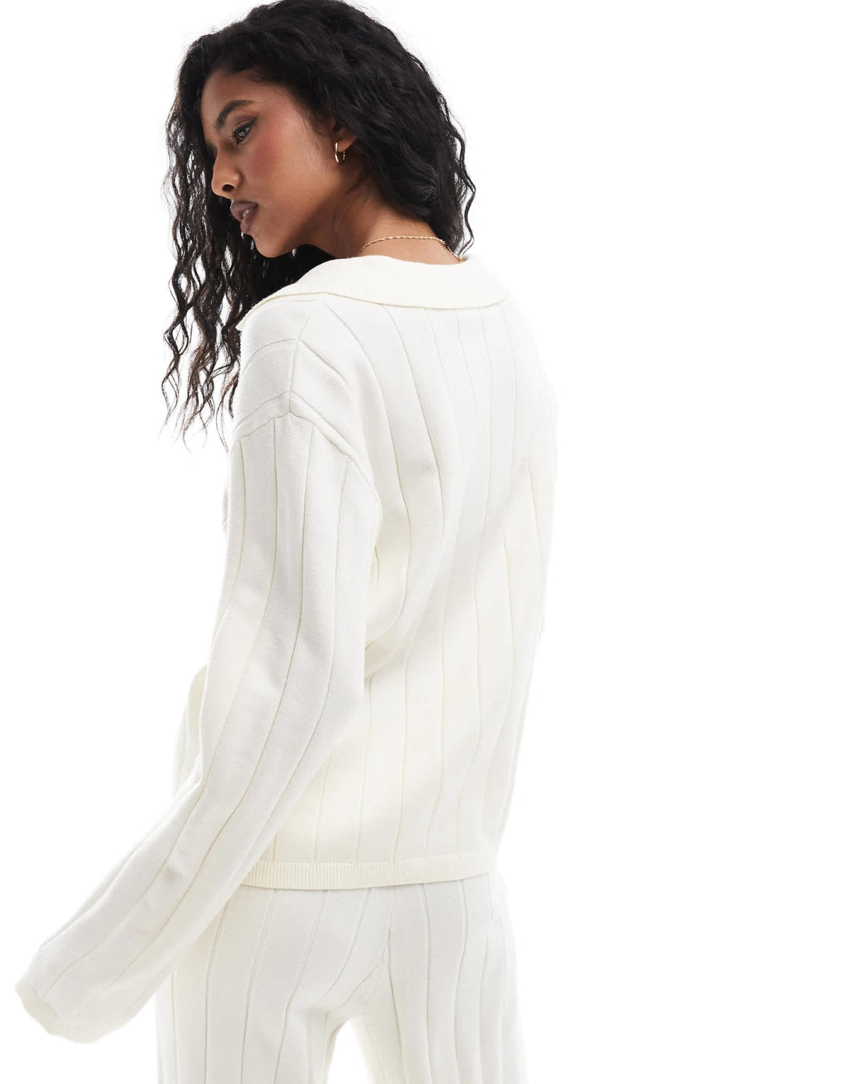 YAS wide rib knitted jumper co-ord with open polo neck in cream - CREAM - ASOS Sample Sale