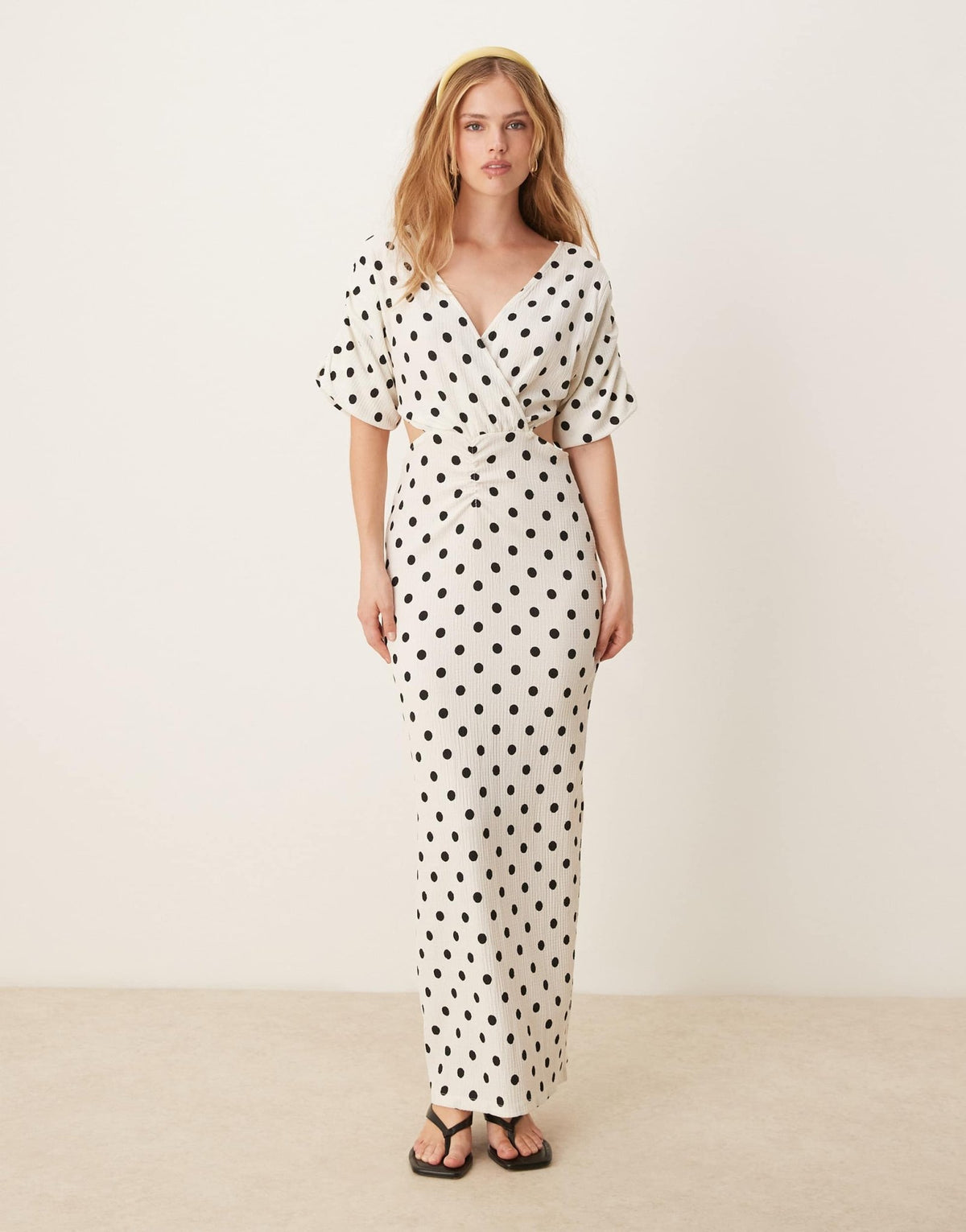 YAS wrap cut out detail maxi dress in white and black polka dot - ASOS Sample Sale