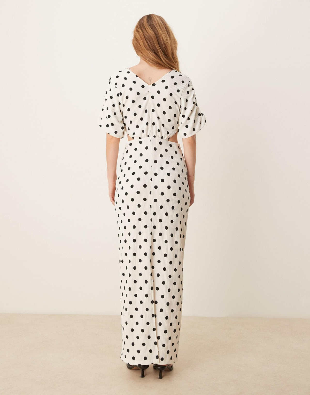 YAS wrap cut out detail maxi dress in white and black polka dot - ASOS Sample Sale