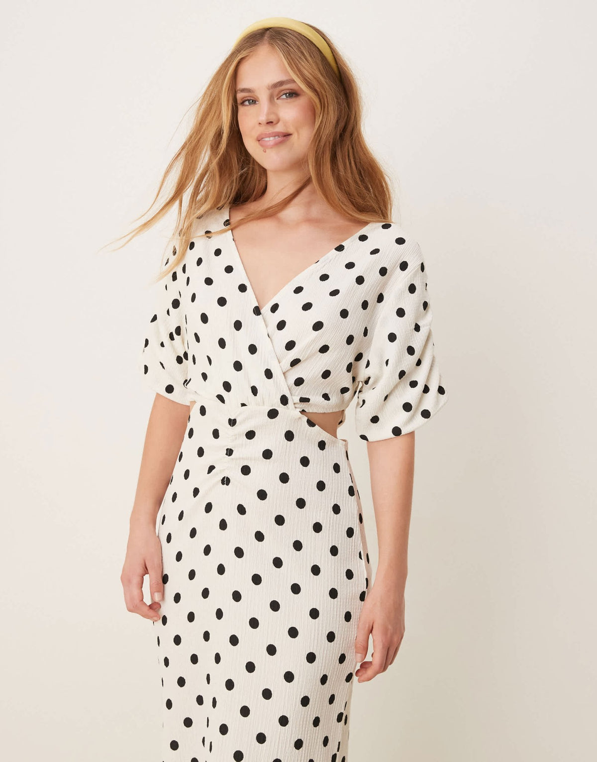 YAS wrap cut out detail maxi dress in white and black polka dot - ASOS Sample Sale