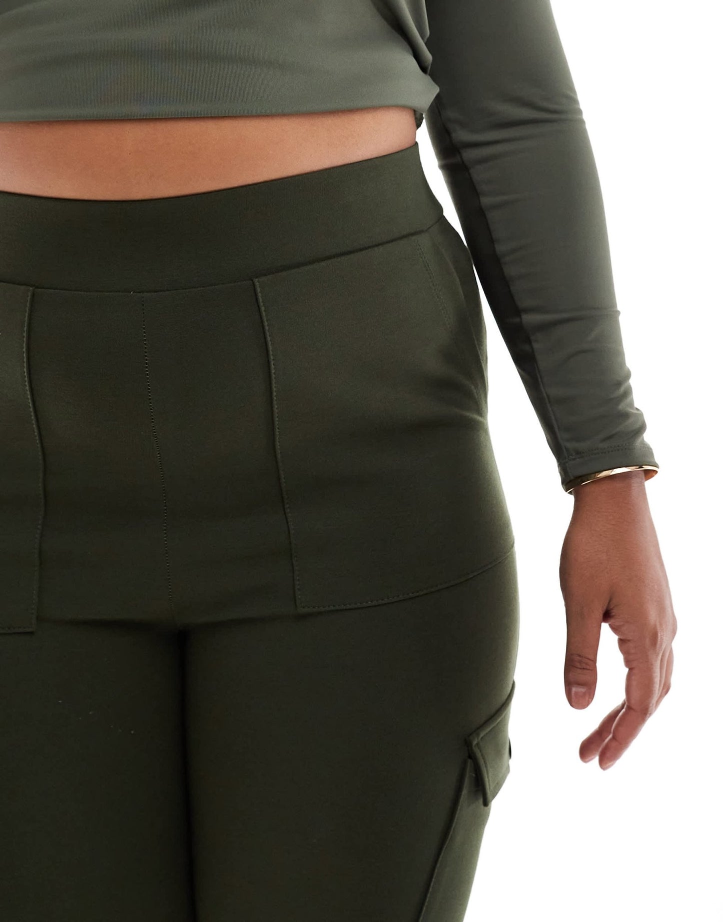Yours cargo pocket ponte leggings in khaki - ASOS Sample Sale