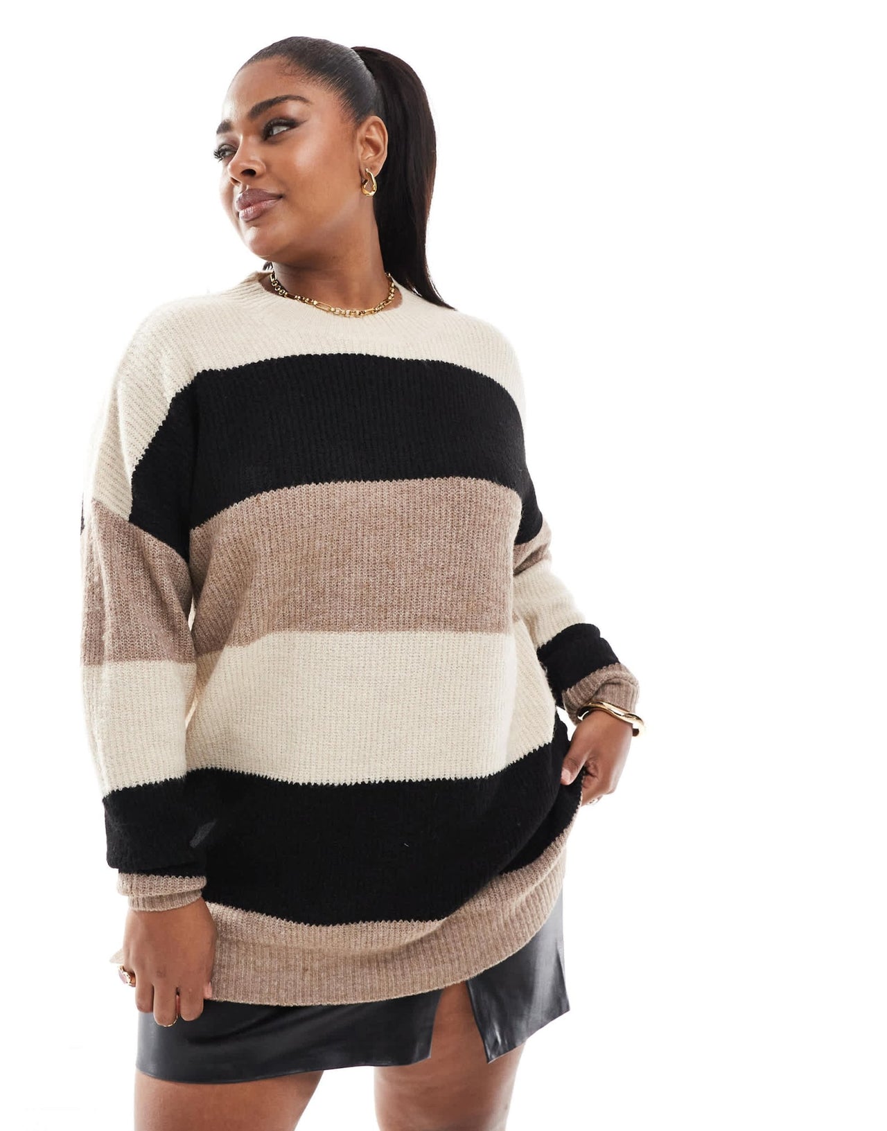 Yours colour block jumper in neutral and chocolate - ASOS Sample Sale