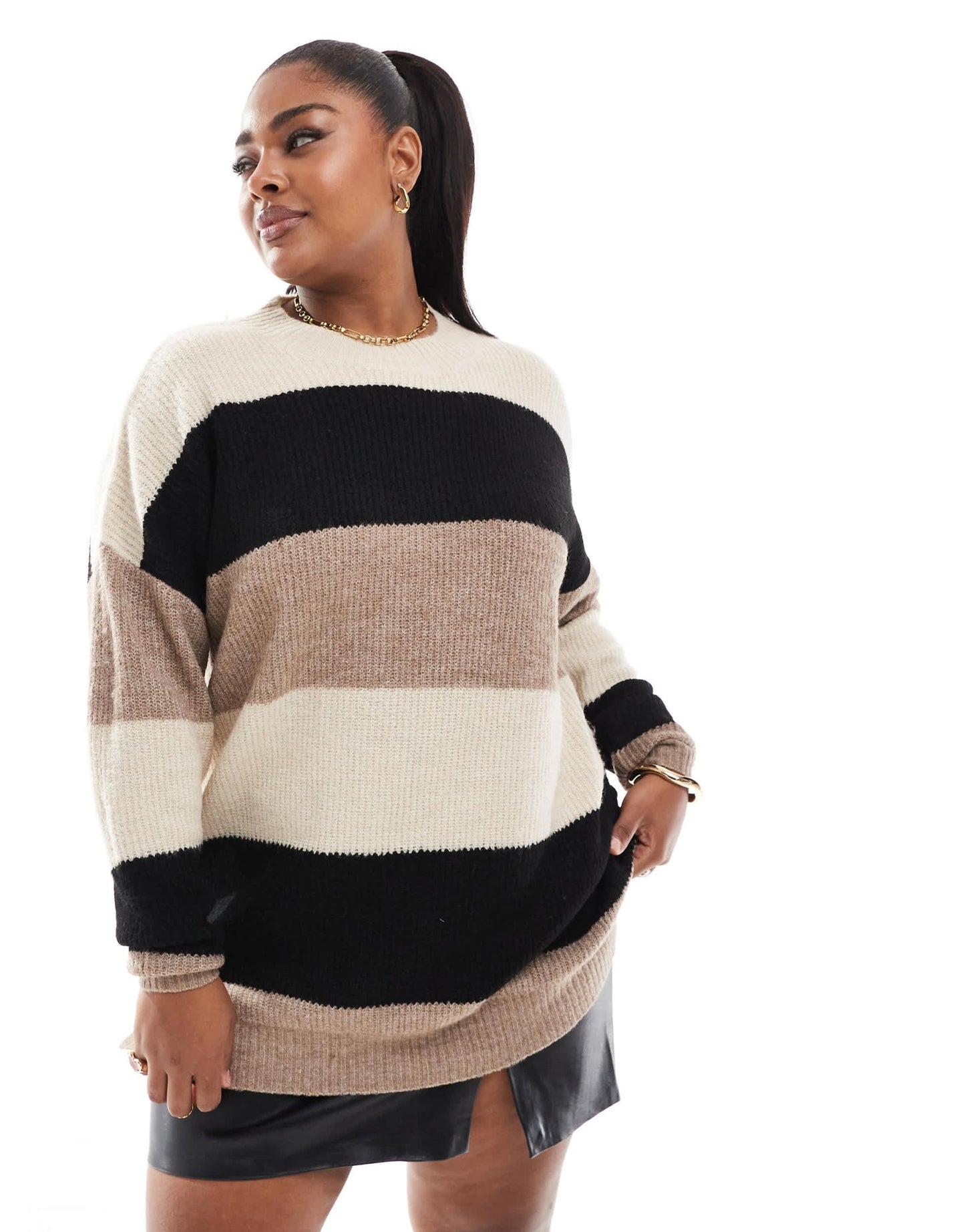 Yours colour block jumper in neutral and chocolate - ASOS Sample Sale