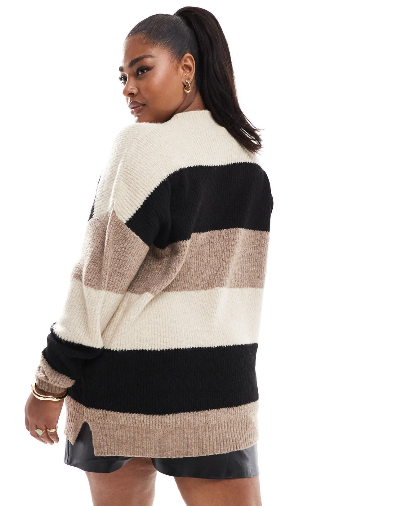 Yours colour block jumper in neutral and chocolate - ASOS Sample Sale