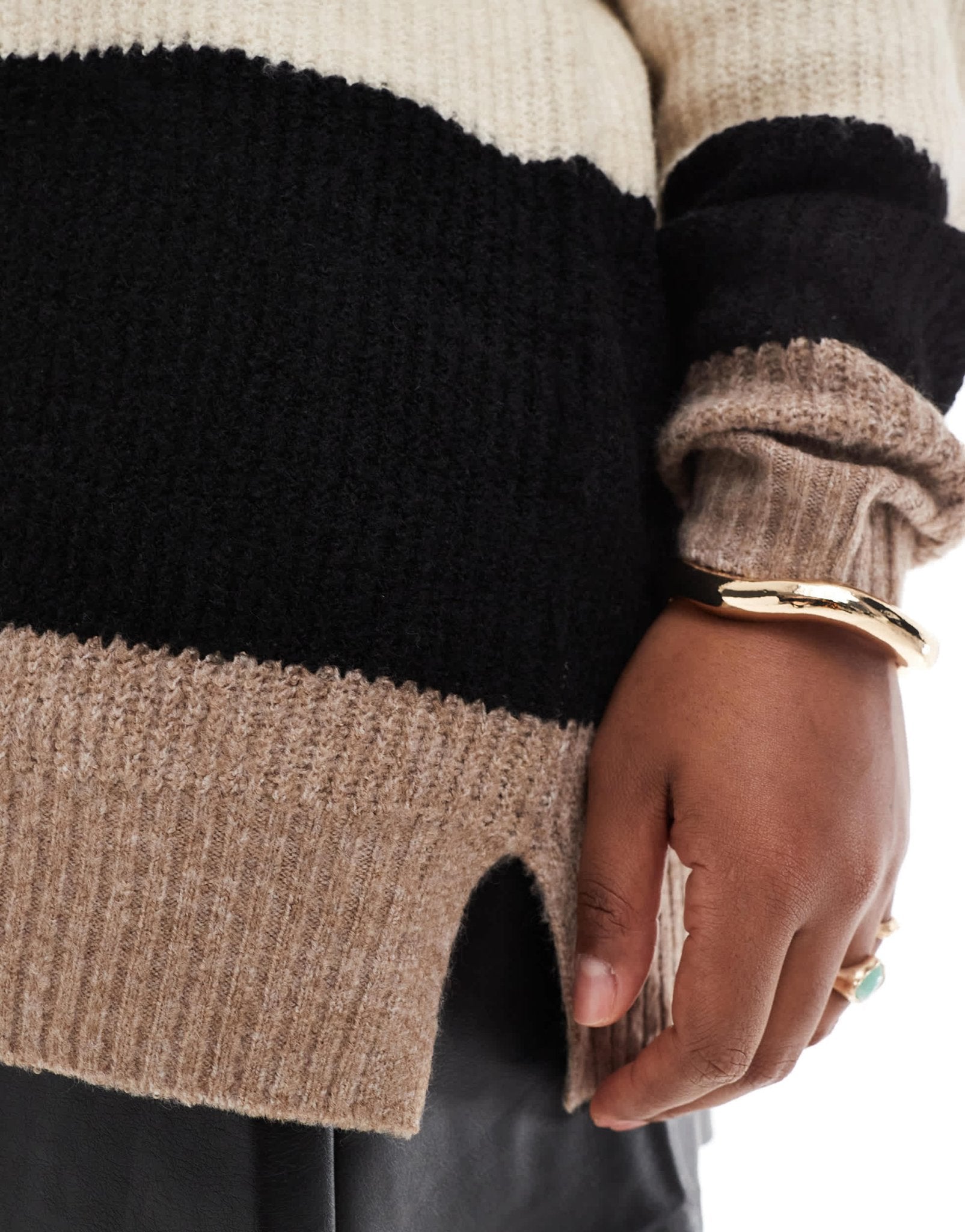 Yours colour block jumper in neutral and chocolate - ASOS Sample Sale