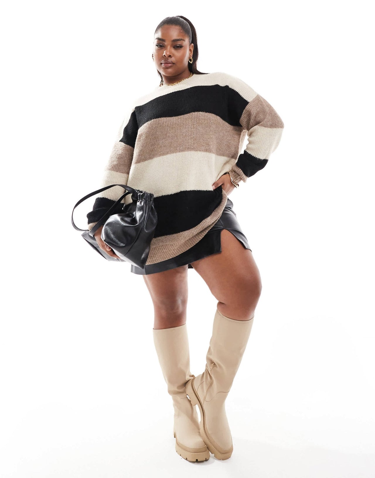 Yours colour block jumper in neutral and chocolate - ASOS Sample Sale