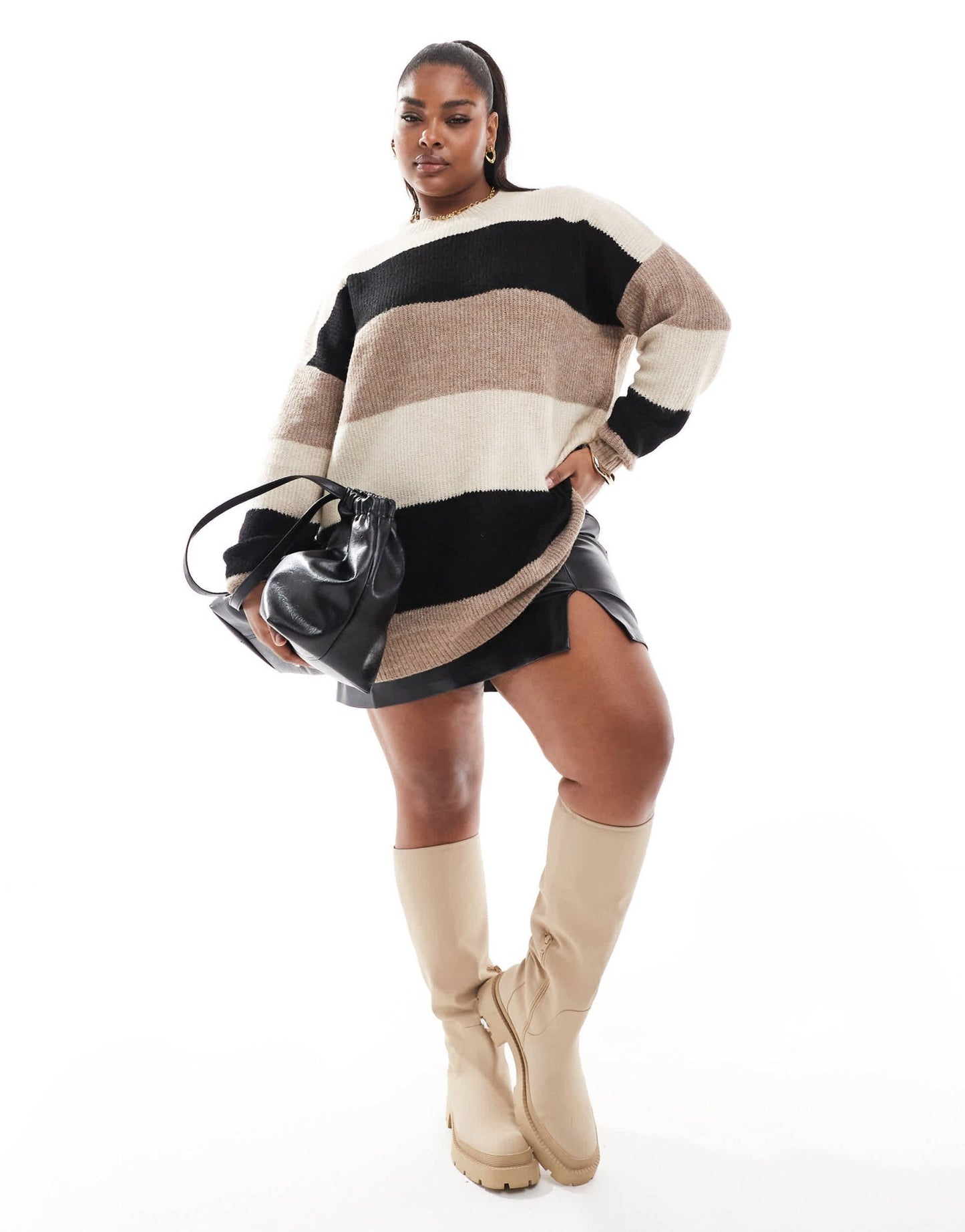 Yours colour block jumper in neutral and chocolate - ASOS Sample Sale