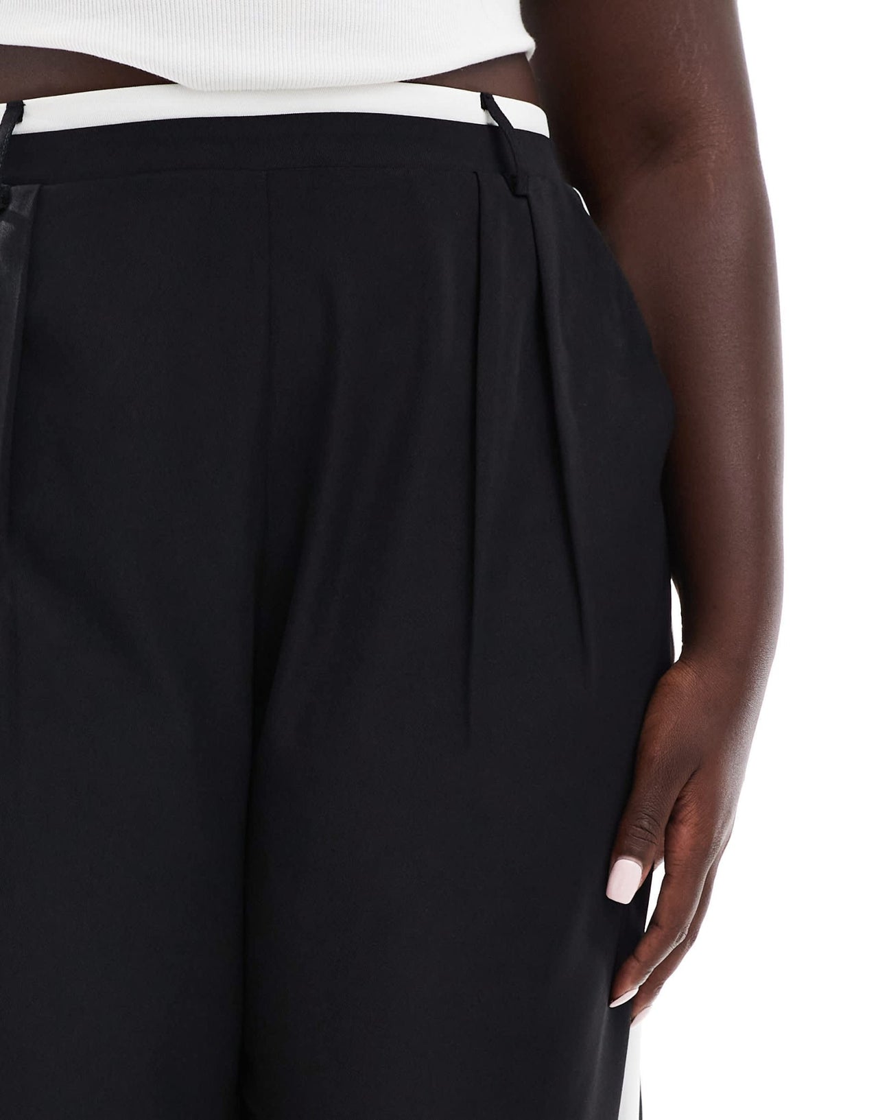 Yours contrast waistband side stripe wide leg trousers in black - ASOS Sample Sale