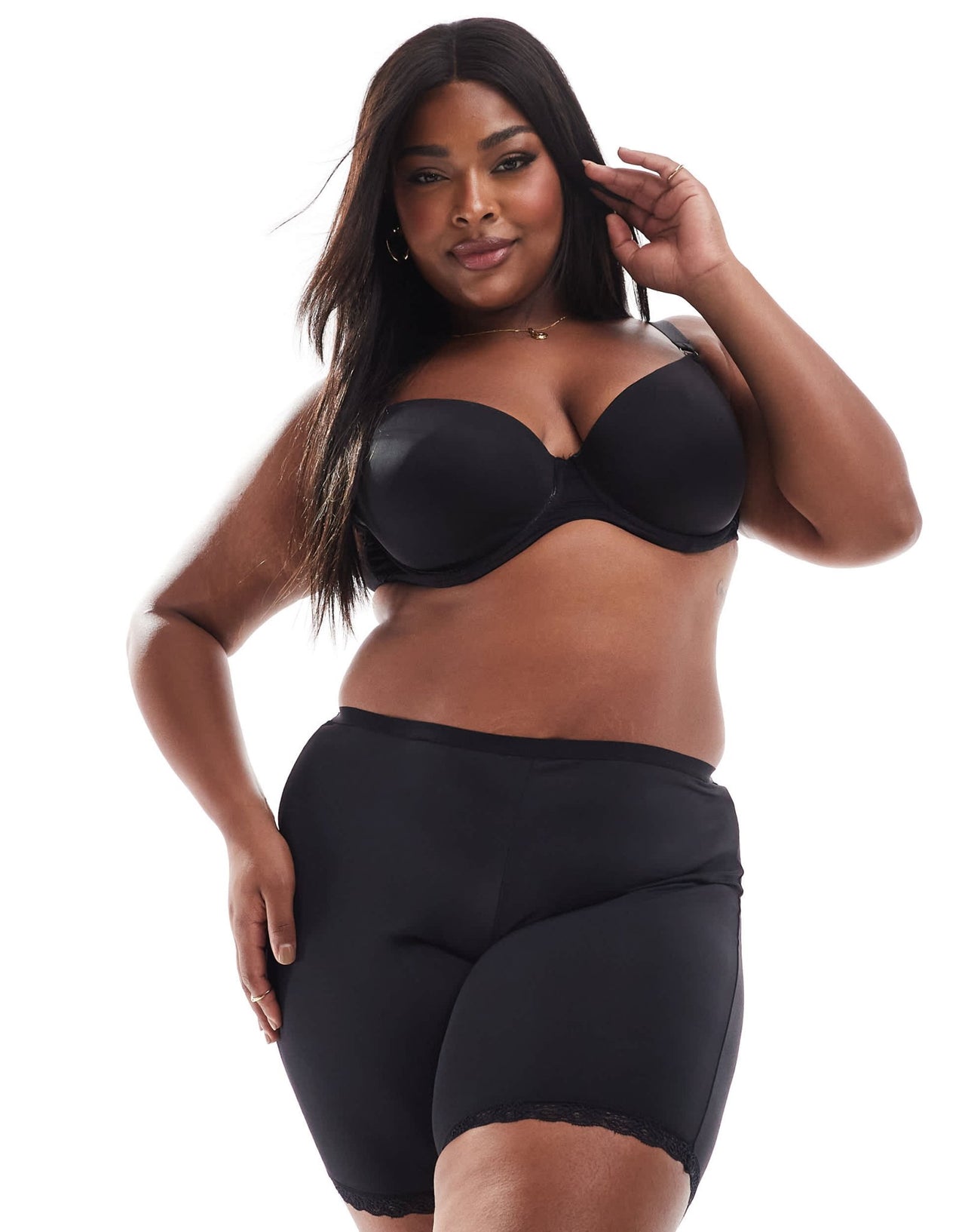 Yours lace trim longline thigh smoothers in black - ASOS Sample Sale