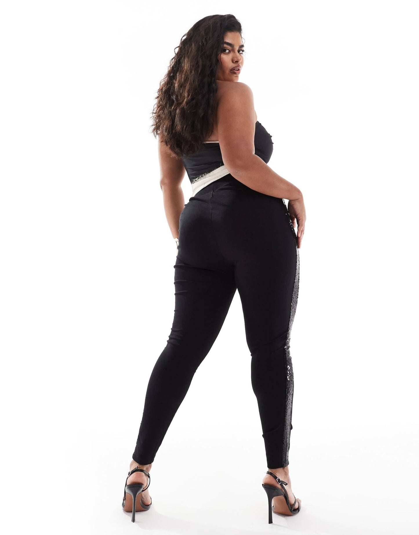 Yours ponte sequin side stripe leggings in black - ASOS Sample Sale