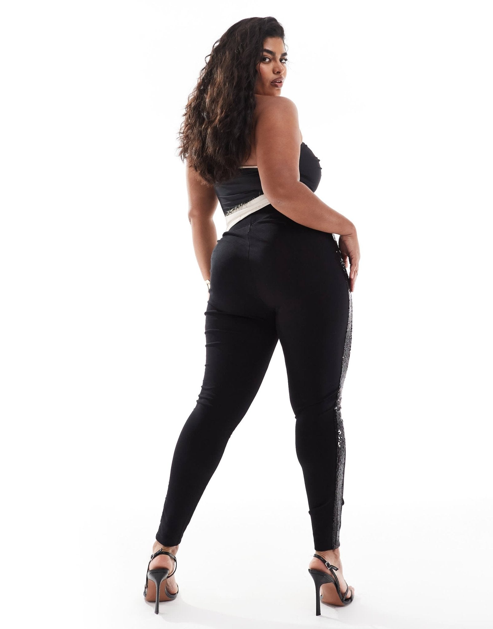 Yours ponte sequin side stripe leggings in black - ASOS Sample Sale