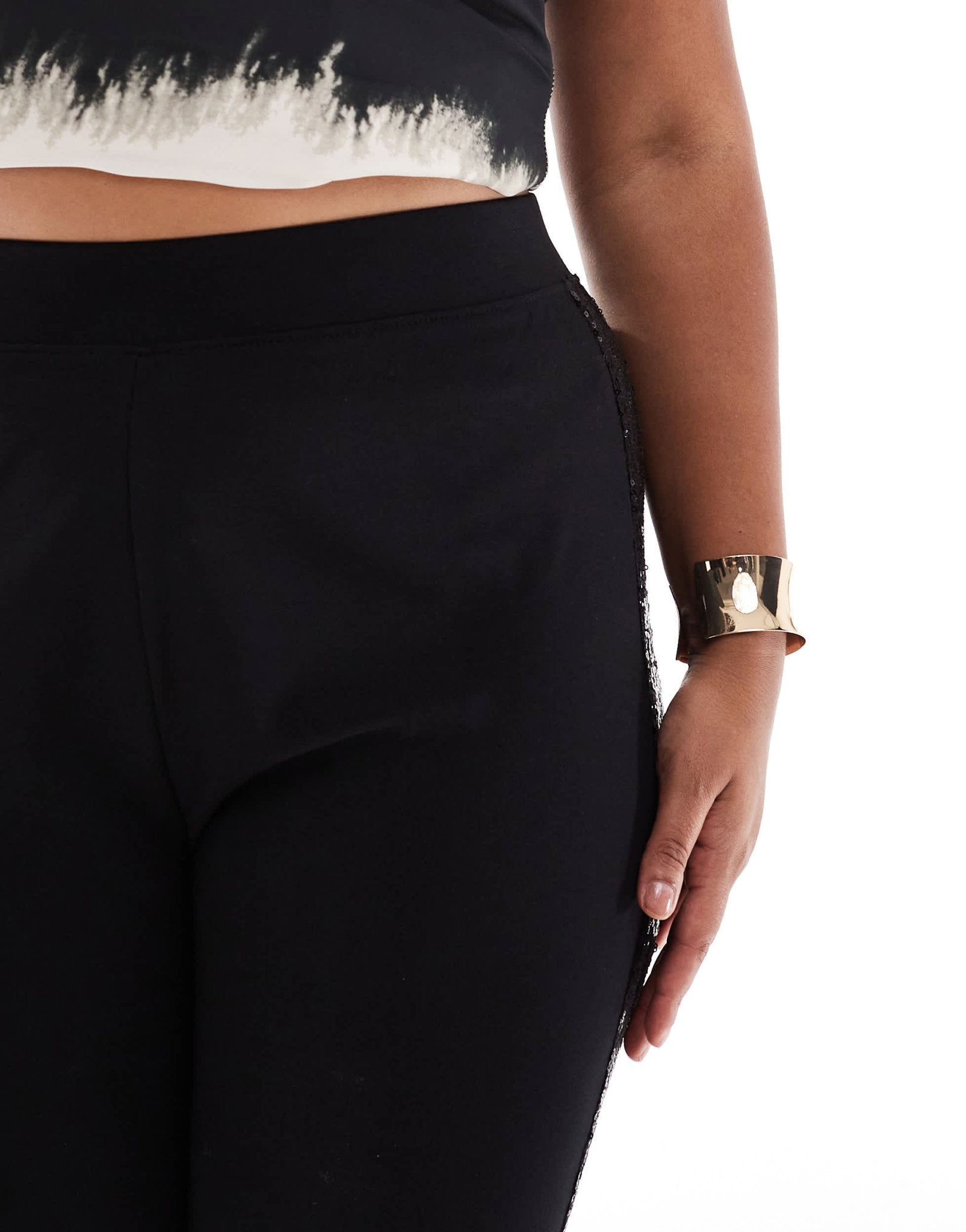 Yours ponte sequin side stripe leggings in black - ASOS Sample Sale