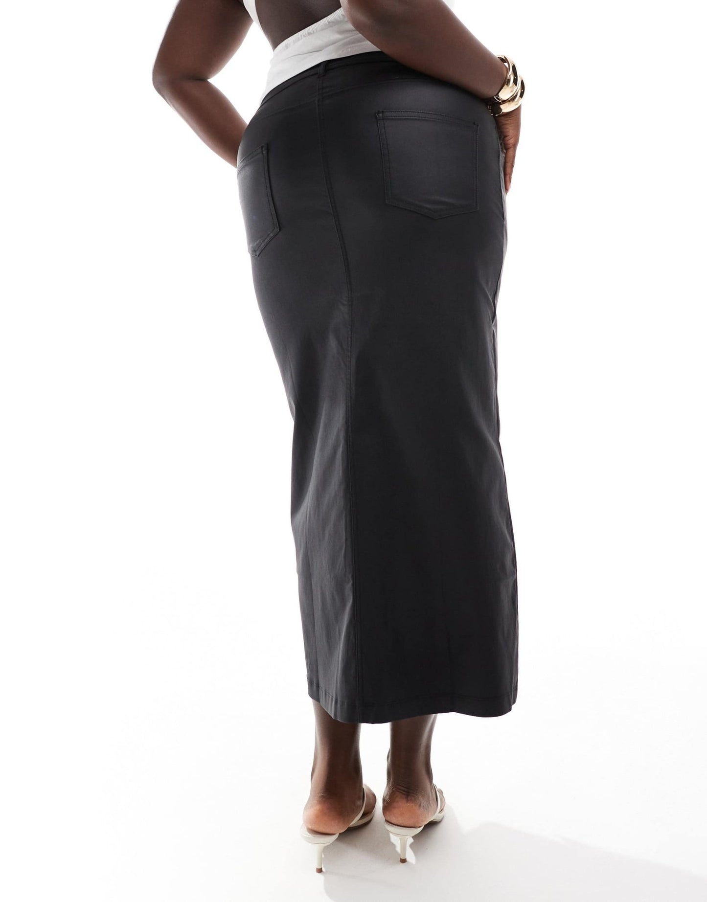 Yours PU midaxi skirt with front split in black - ASOS Sample Sale